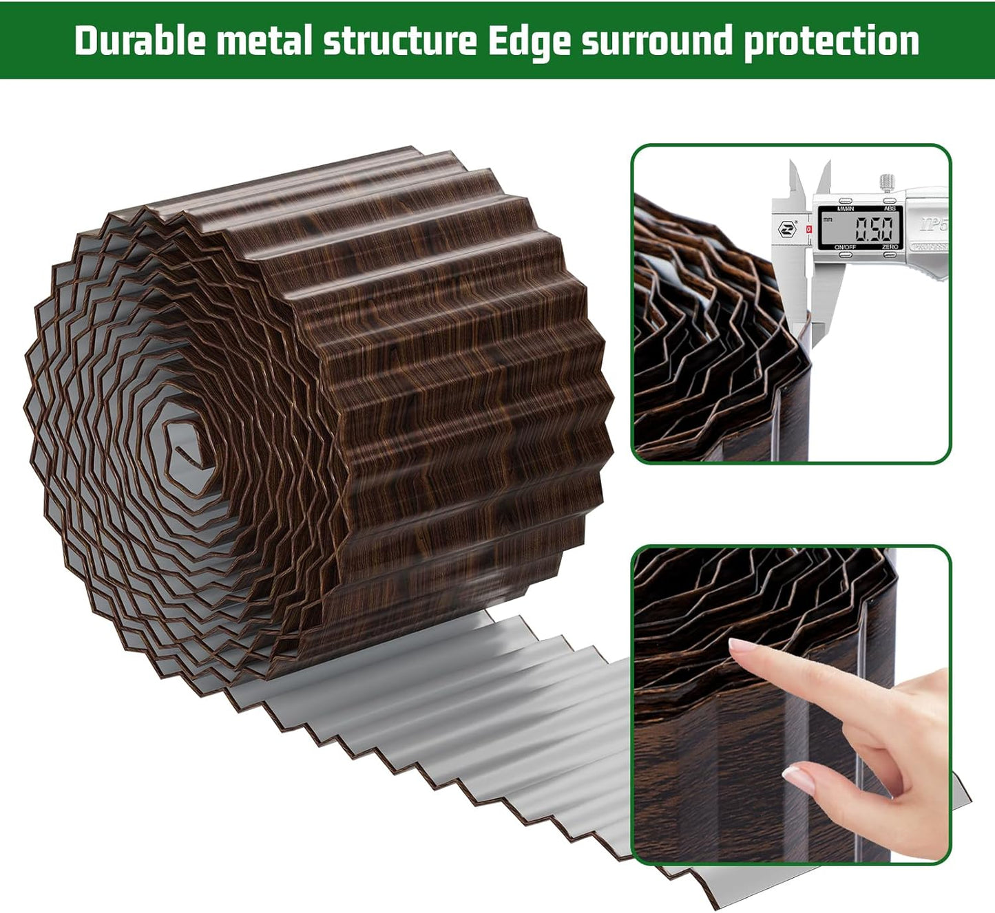 SnugNiture Corrugated Metal Garden Edging,6"×80'Sturdy Lawn Edging Border,Landscape Edging Border for Lawn, Flower Bed,Garden and Yard(Brown)