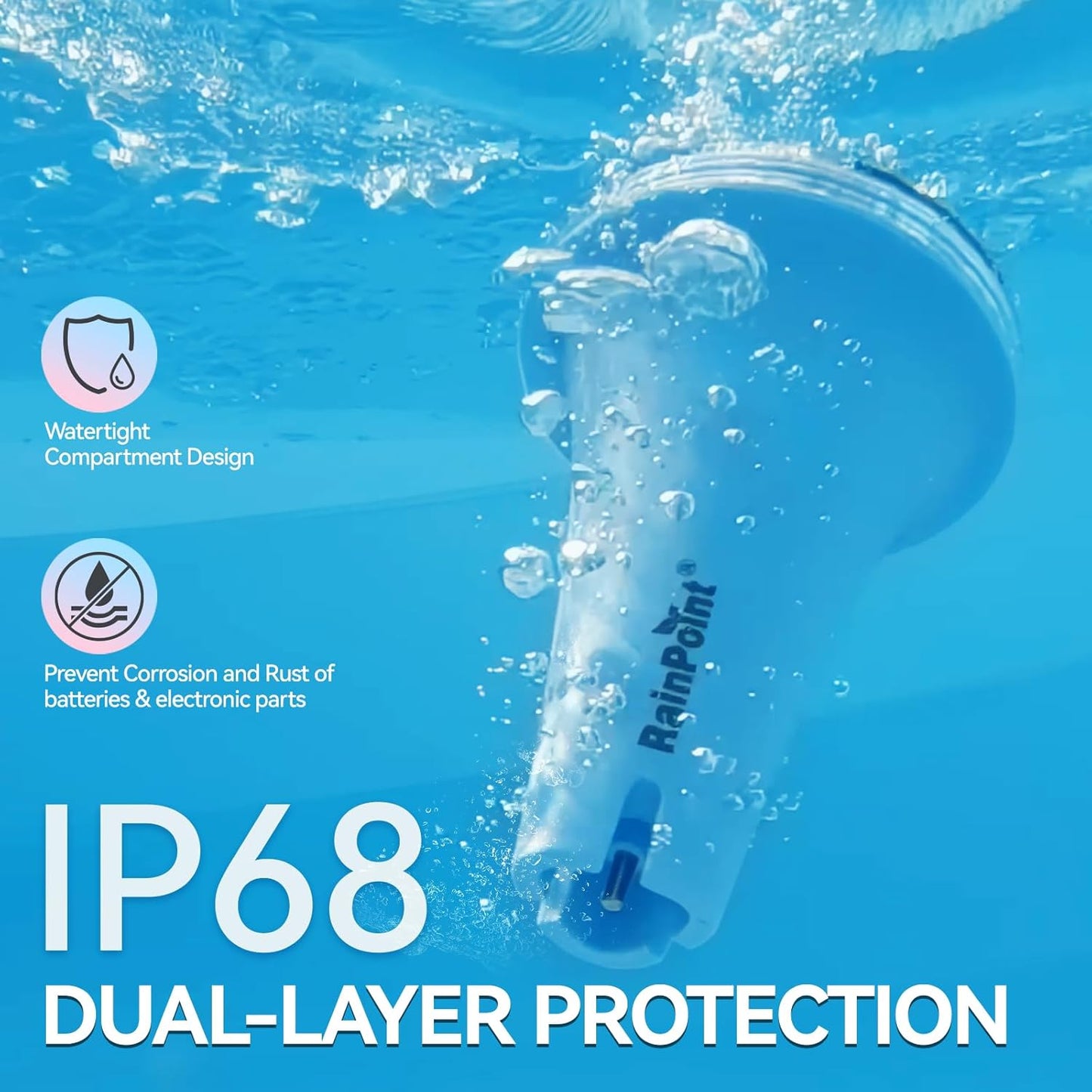 RAINPOINT Anti-Fog 360° Reading 3 Large Letters Displays Wireless Digital Pool Thermometer Floating,Dual-Layer IP68 Waterproofing Remote Temperature Monitor Easy Read Hot Tub SPA Inflatable Pool-Blue