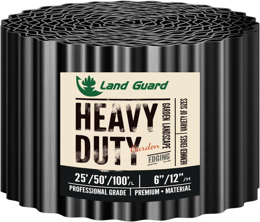 Land Guard Corrugated Garden Edging Border, 12" x 100' Landscape Paver Edging, Tall Landscape Edging, Fence for Garden, Flower Bed, Lawn and Landscape Edging (Glossy Black)