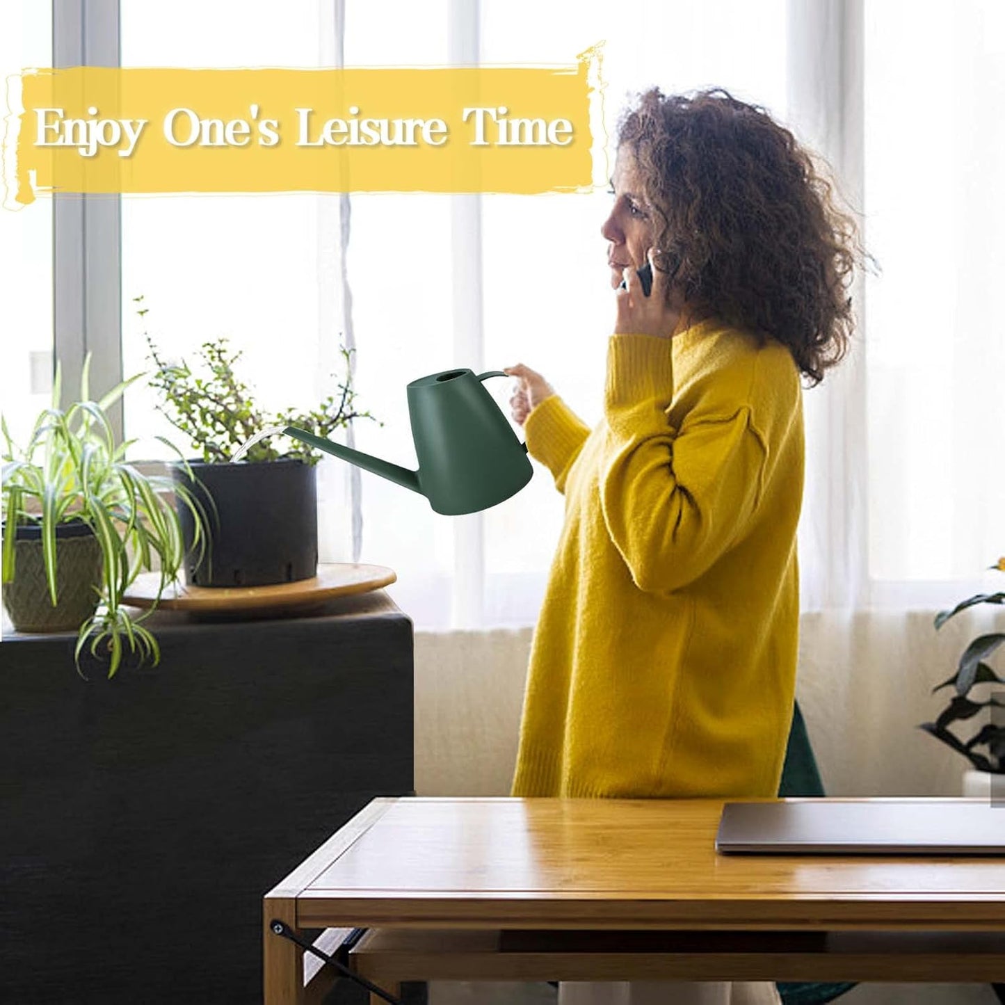 Watering Can for Indoor Plants, Small Watering Cans for House Plant Garden Flower, Long Spout Water Can for Outdoor Watering Plants 1. 8L 1/2 Gallon (Dark Green)