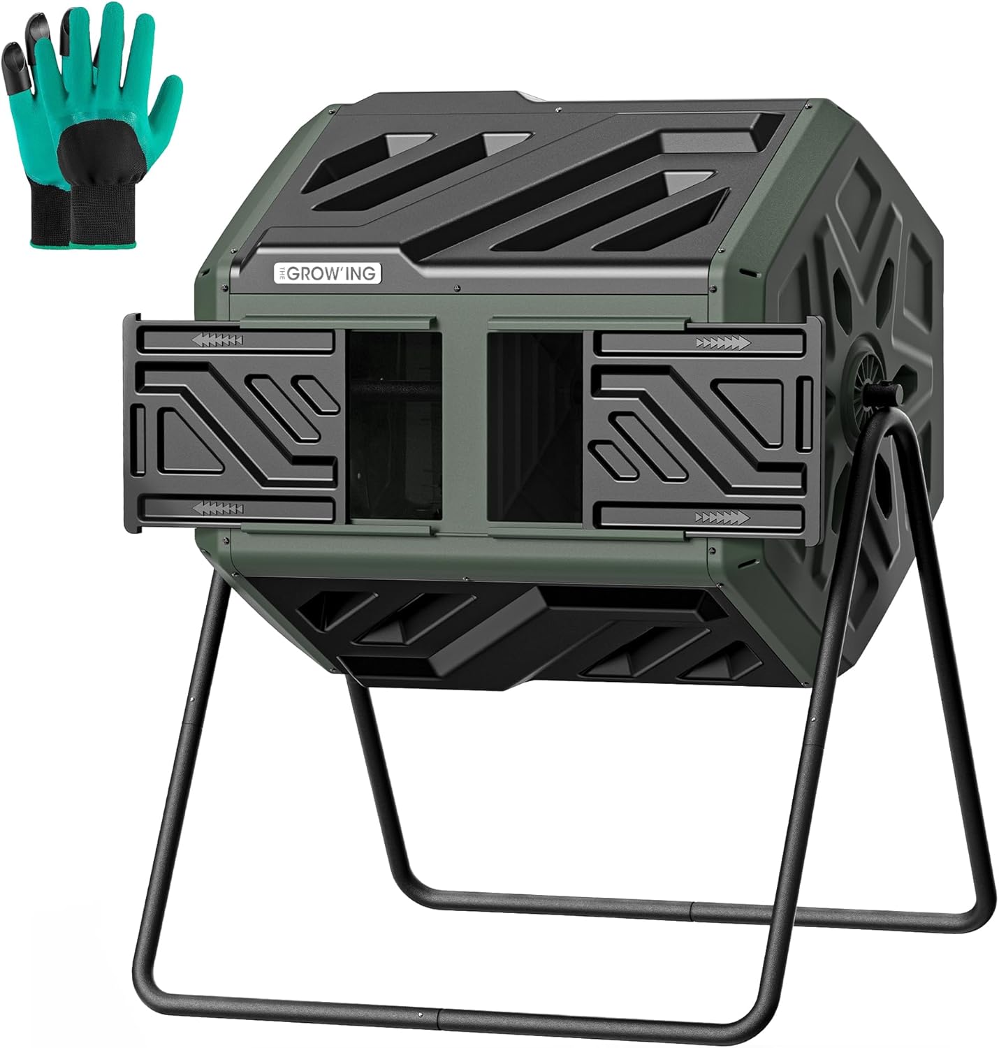 THEGROW'ING Updated 43 Gallon Compost Bin Outdoor, Fast Assemble Tumbling Composter, Dual Chamber Composter Tumbler, Rotating Compost Bin for Outside, Backyard, Garden and Yard, Green
