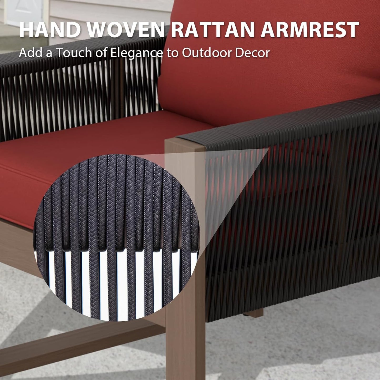 EAGLE PEAK Natural Wood Outdoor Patio Furniture, Cedar Furniture, Conversation Set, Outdoor Seating for Deck Patio Porch, Sofa 2 Chairs, Coffee Table & Side Table, 5 Pieces, Brown/Red