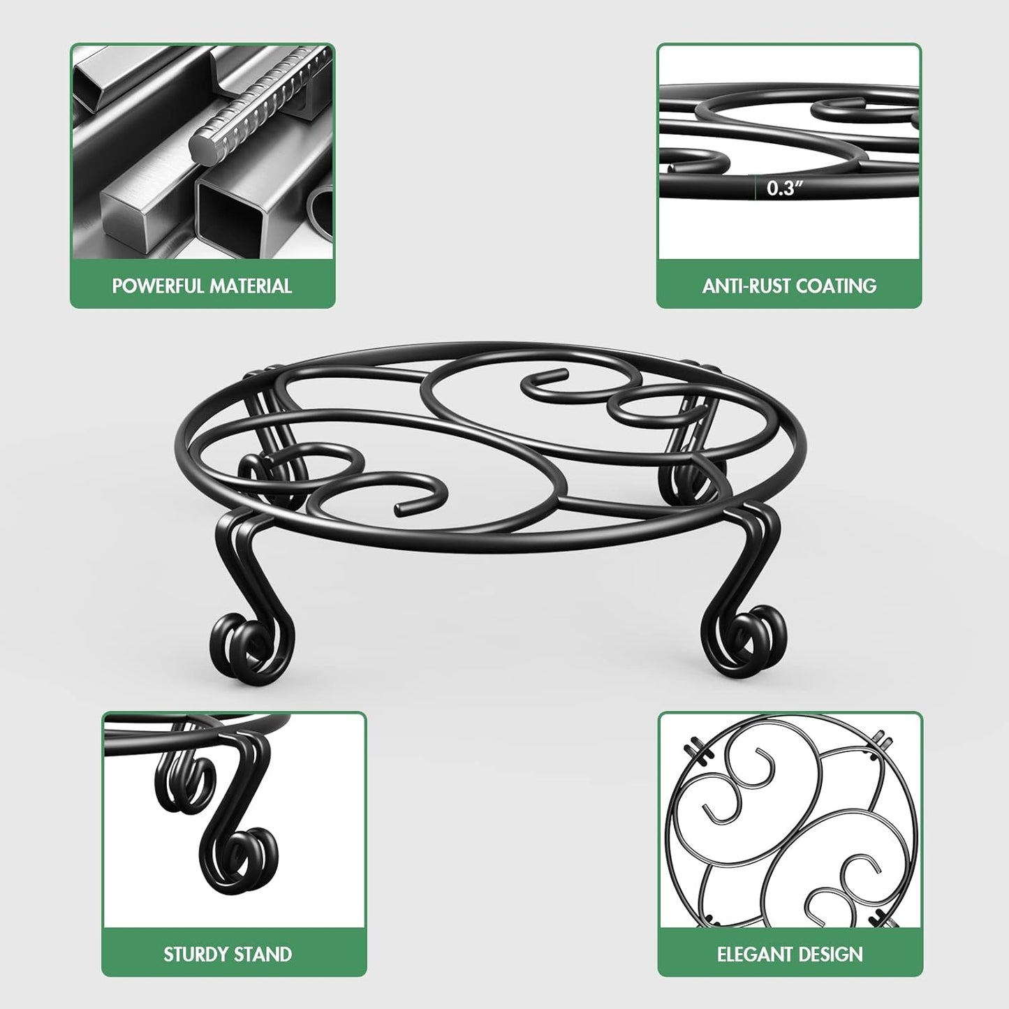 Yimobra 4 Pack Plant Stand for Flower Pot Heavy Duty Potted Holder Indoor Outdoor Metal Rustproof Iron Garden Container Round Supports Rack for Planter (4PC Black 11.8 x 3.1IN)