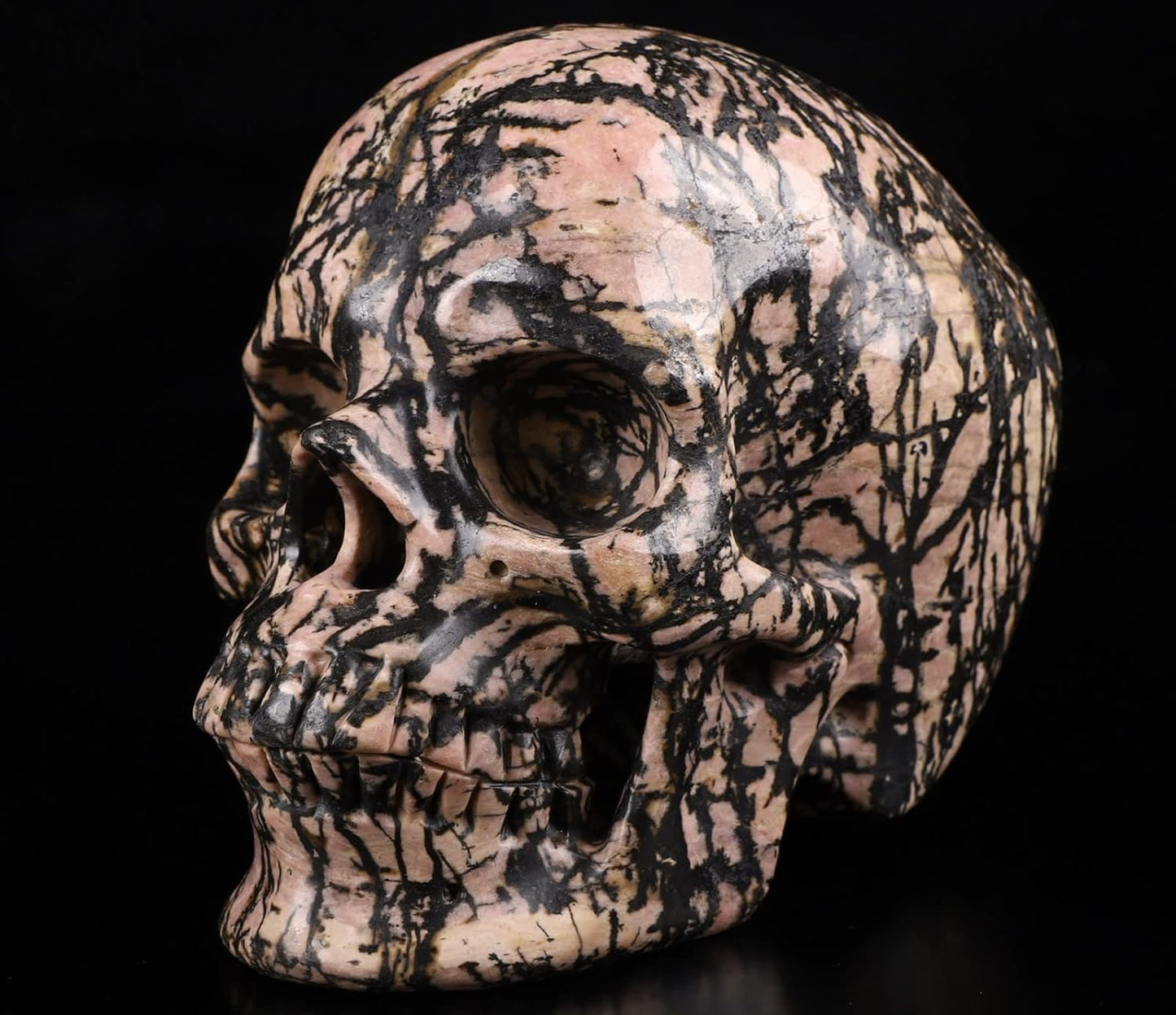 Skullis 5.0" Pink Rhodonite Super Crystal Skull, Hand Carved Gemstone Fine Art Sculpture, Reiki Healing Stone Statue.411 Z8