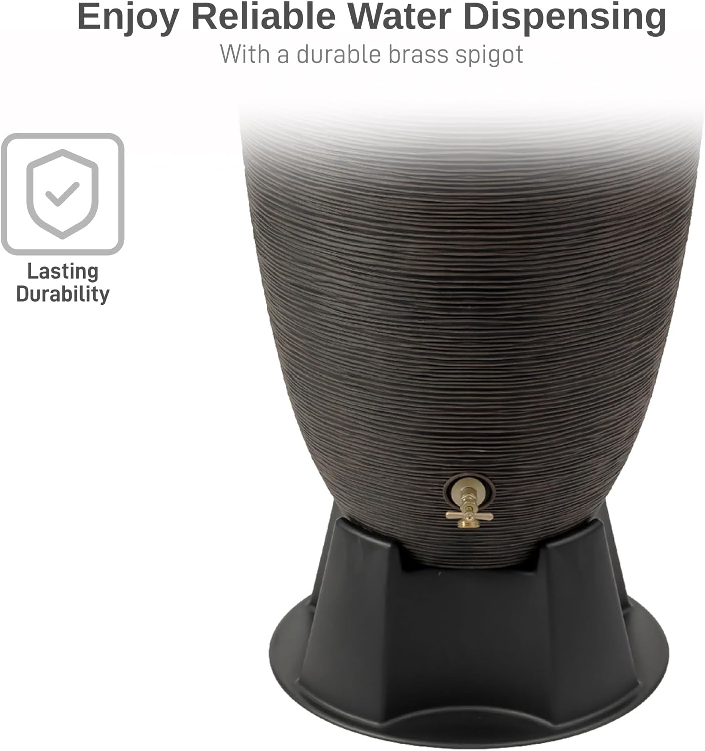 50-Gallon Newport Rain Barrel with Stand and Removable Lid, Bronze Color