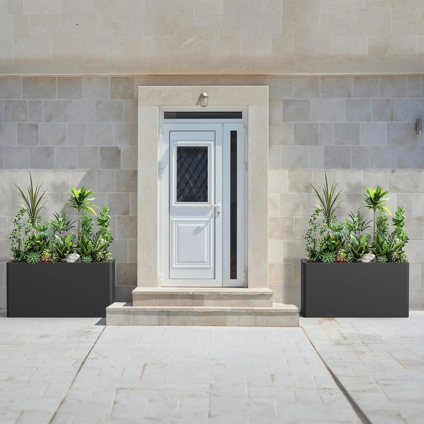 Rectangular Planter Box (36''L x 15''W x 15''H) Large Planter Box Outdoor, Metal Planters with 6 Drainage Holes for Commercial Residential Patio Deck and Backyard, Black