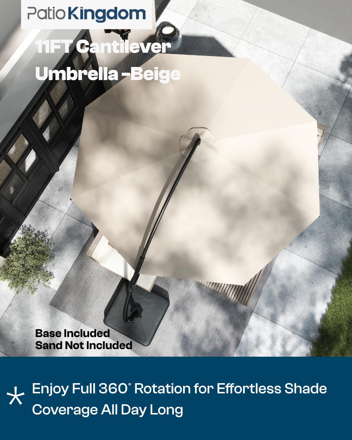 3-Piece Outdoor Bar Set with Beige 11FT Cantilever Umbrella, HDPE Tall Balcony Adirondack Chairs and Table, Outdoor Bar Stools for Patio (White)