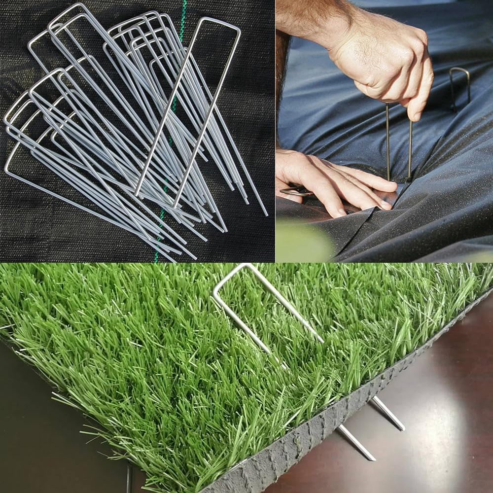 Landscape Staples 6 Inch 100 Pack Garden Stakes Galvanized Lawn Stake U-Type Turf Staples for Weed Barrier Fabric Holding Fence Rust Proof Sod Pins Stakes for Securing Netting Ground Sheets