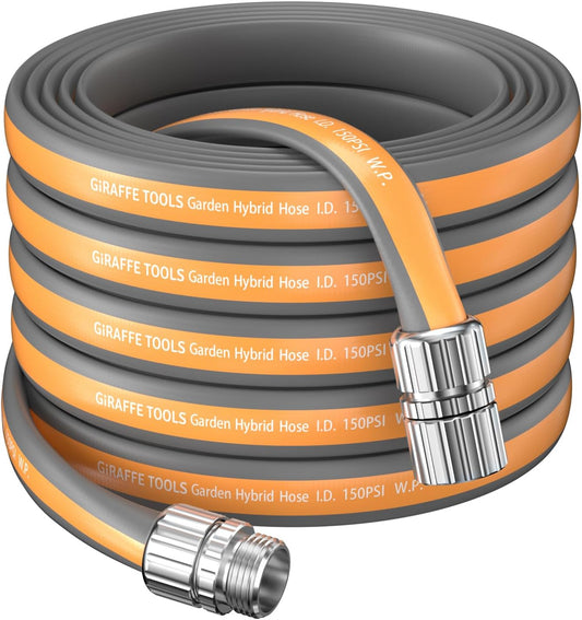 Giraffe Tools Garden Hose 75FT, 5/8" Lightweight Lay Flat Water Hose, Custom Length, Flexible, Leakproof Hybrid Hose Pipe with Male to Female Fitting