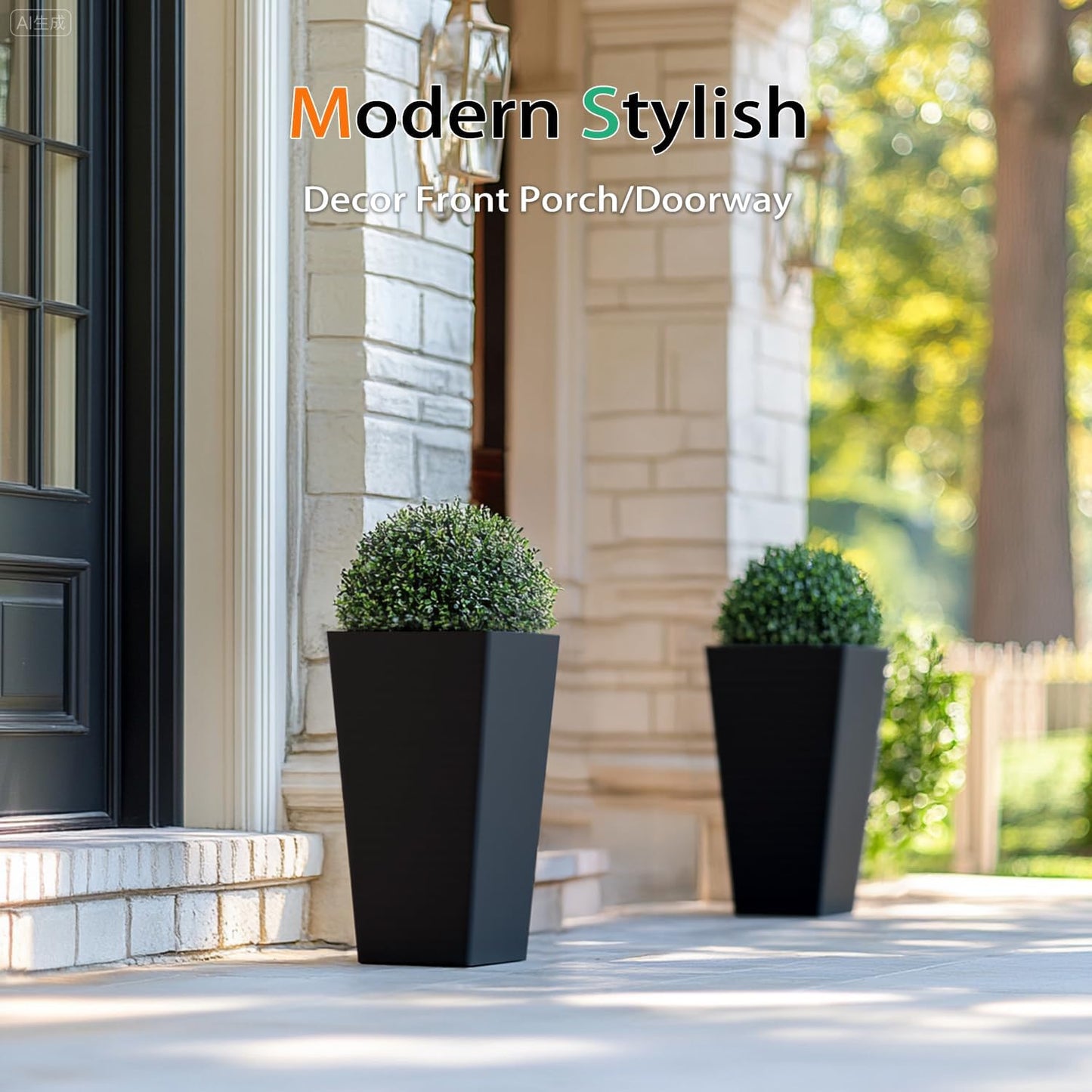 Resin Planter Outdoor Indoor, Taper Plant Pots for Flowers (Black, 20 inch - 2 Pack)