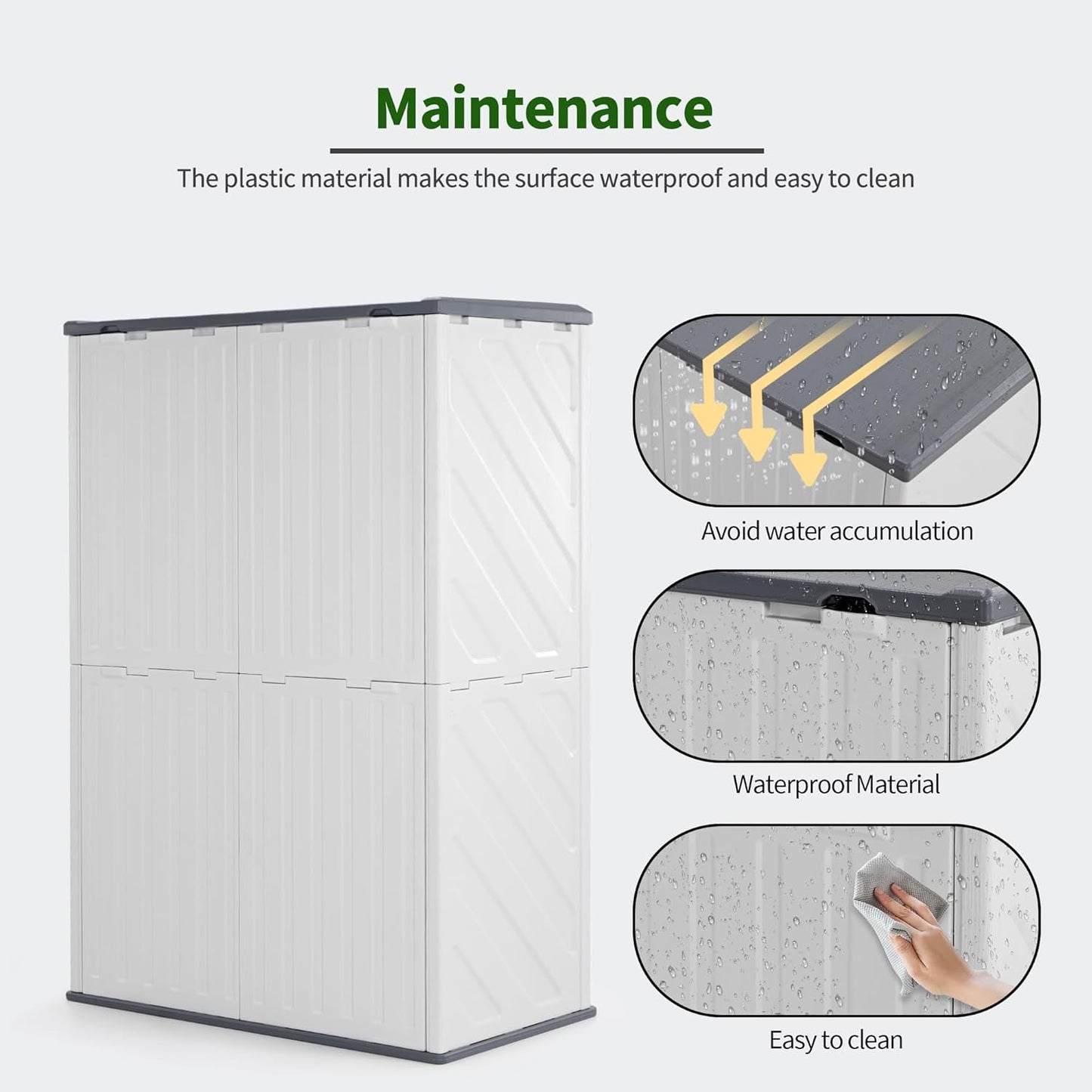 Macrout 50 Cu.Ft Plastic Outdoor Storage Cabinet with Floor, 4.3 x 2.5 ft Waterproof Resin Outdoor Storage Shed, Lockable Vertical Shed for Garden and Patio