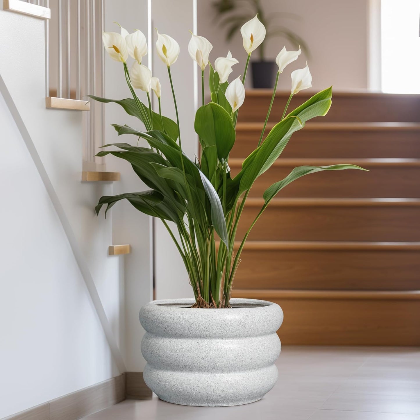 SQOWL Ceramic Planter Pot 13.5 Inch - Plant Pot Indoor with Drainage Hole Large Flower Pot Outdoor Modern Planter House Plant Pot for Office Front Door Porch Decor White