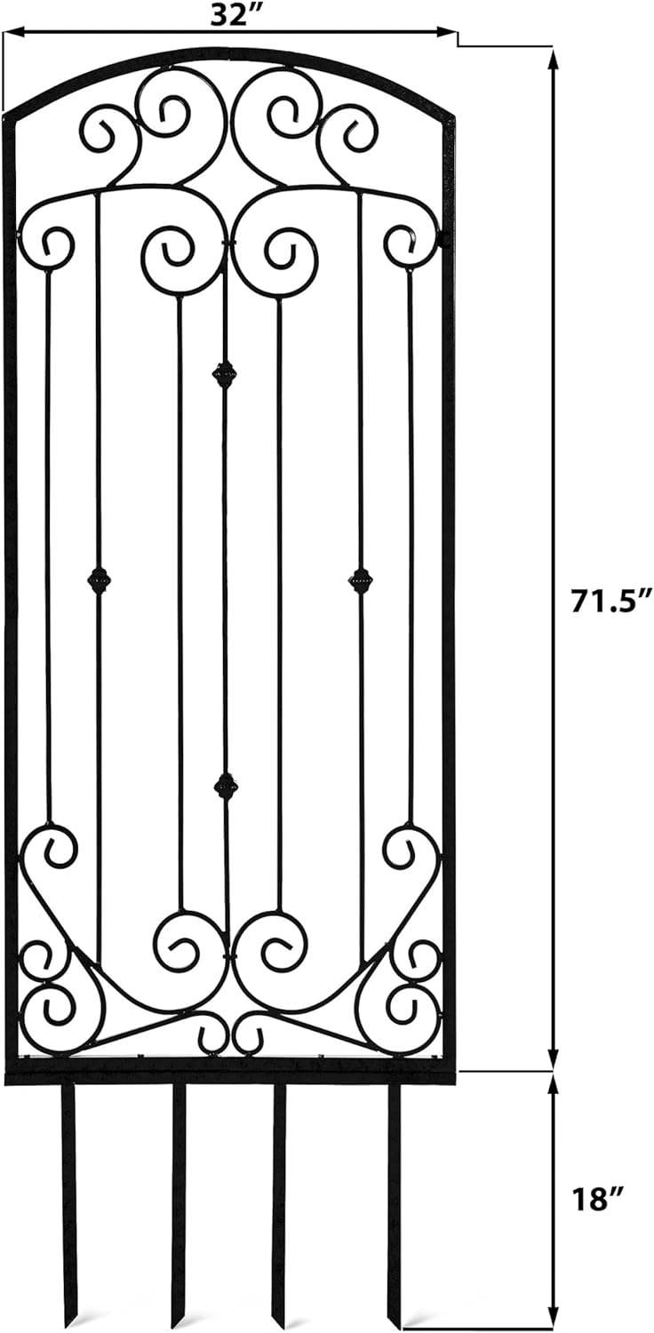 H Potter Black Trellis Garden Large Wrought Iron Heavy Scroll Metal Decoration Weather Resistant Lawn Patio Screen (Regular Black)