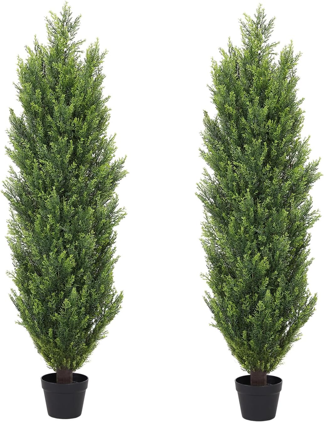 THE BLOOM TIMES 4ft Topiary Trees Artificial Outdoor 2 Pack – UV Resistant Faux Cedar Pine Cypress Bushes and Shrubs, Fake Potted Plants for Front Porch Outside Planter Patio Decor, Set of 2 (4 Foot)