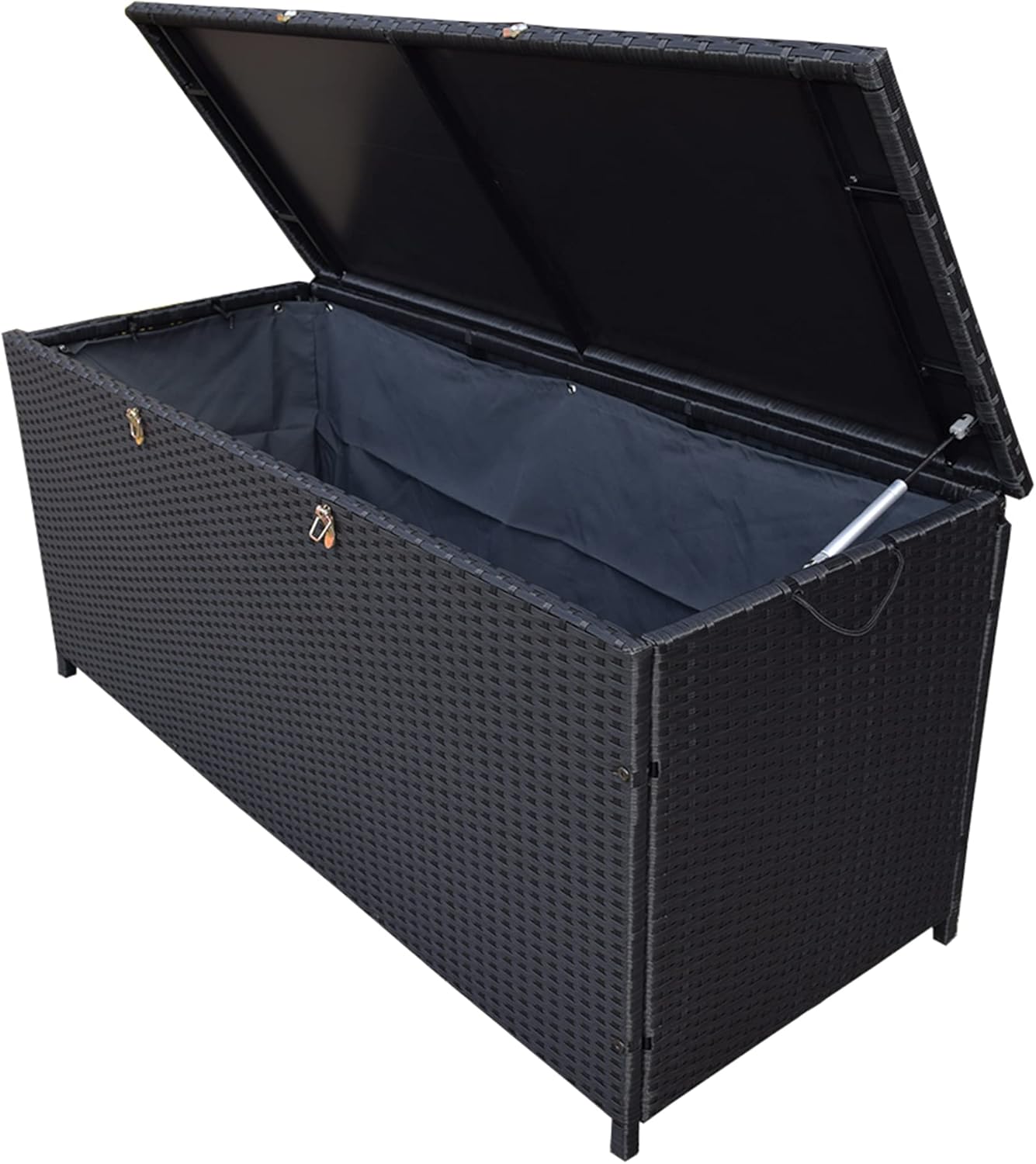 Oakland Living Dark Black Indoor and Outdoor Balcony Patio Deck Porch Pool 113 Gallon Wicker Storage Box Trunk Bin with Metal Frame