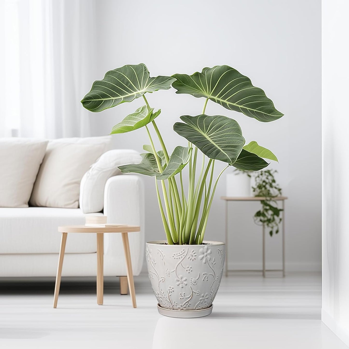 10 Inch Plant Pot Ceramic Planter Pot with Drainage Hole and Saucer Round Planter Large Flower Pot for Indoor Outdoor Plants Home Garden Decor White