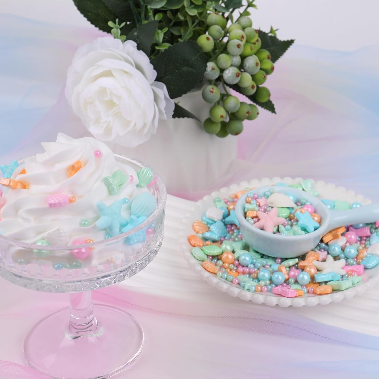 Mermaid Sprinkle, Pastel Sugar Edible for Cake Decorating, Mix Starfish, Shells, Fishes, Beaches and Ocean themes for Baking, Ice Cream, Cookies, Cupcake Topping