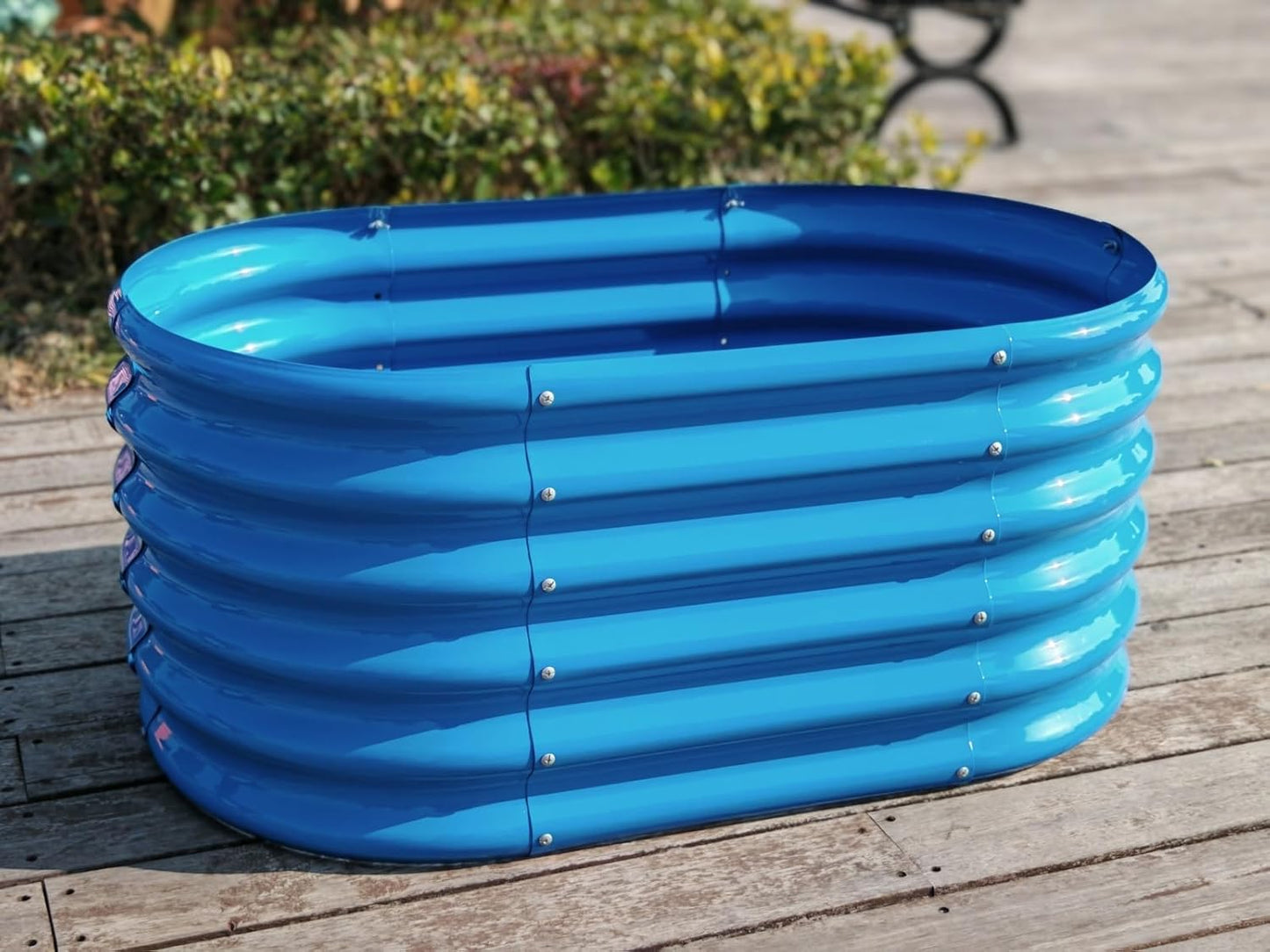 A ANLEOLIFE Kids Raised Garden Beds Outdoor (3-Pack)-40x24x18in Oval Round Galvanized Metal Planter Box for Planting Vegetables, Flowers, Fruits, Eco-Safe & Easy Setup, Sky Blue