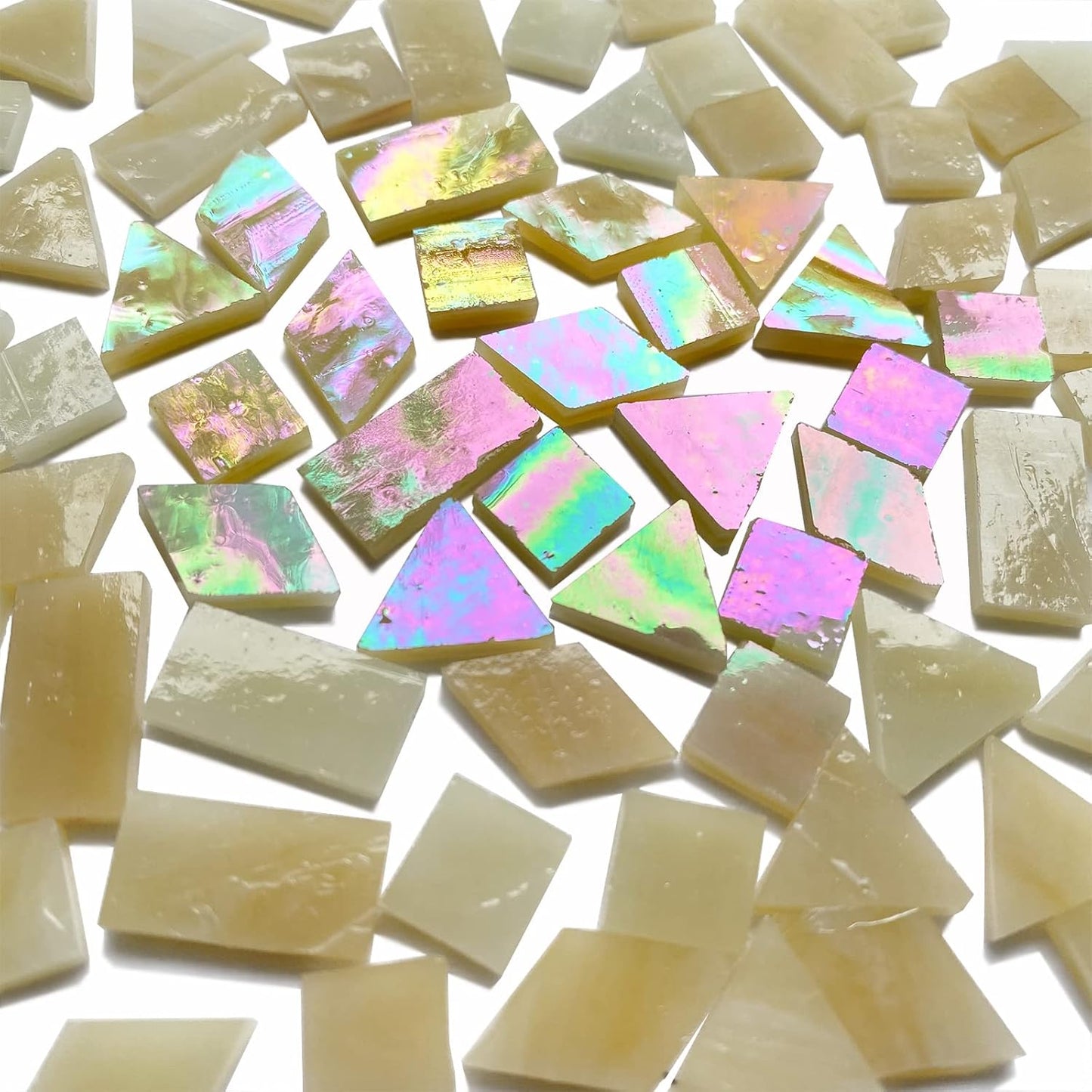 Magic Iridescent Tan Stained Glass Mosaic Tiles for Crafts, Stained Glass Pieces Mosaic Kit for Adults Kids, 280 Pieces Mixed 4 Shapes