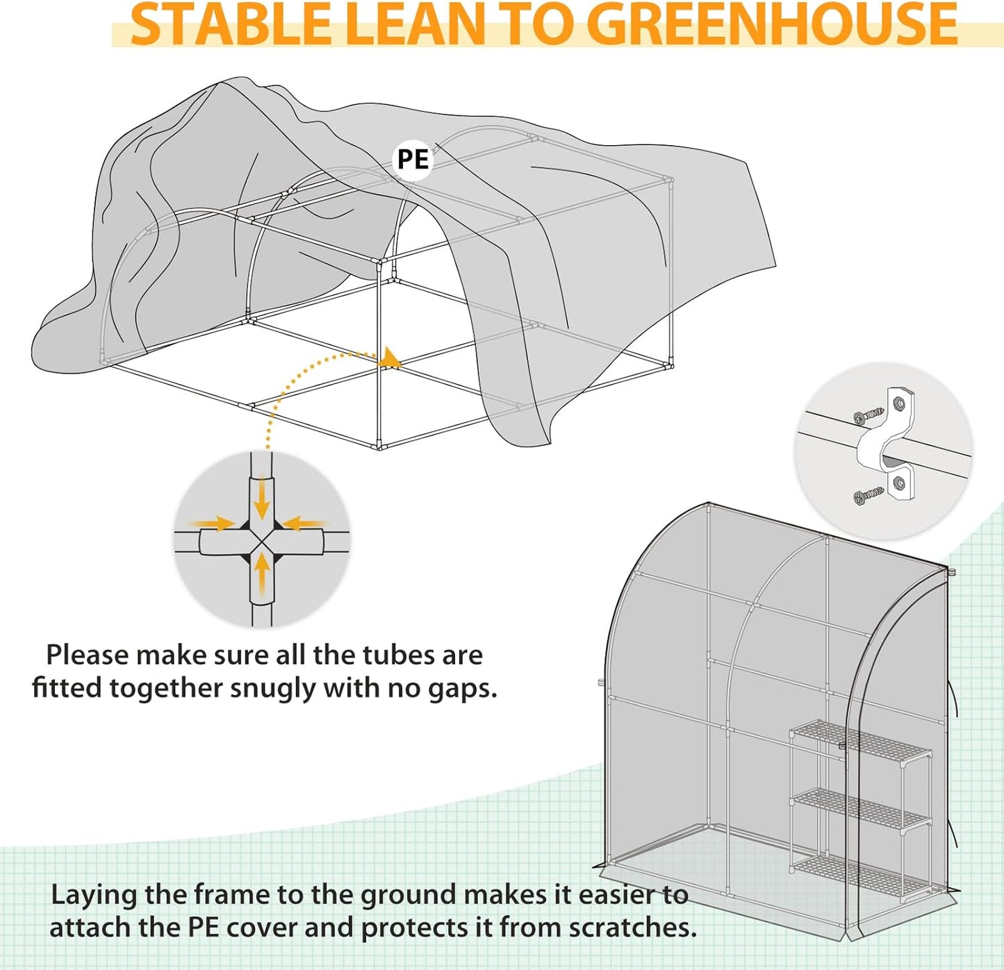 EAGLE PEAK 3 Tier Lean to Portable Greenhouse, Heavy-Duty Indoor & Outdoor Garden with Wire Shelves, 2 Roll-Up Zipper Doors, Easy Assembly, 79"x39"x83" Clear/Green PE Cover
