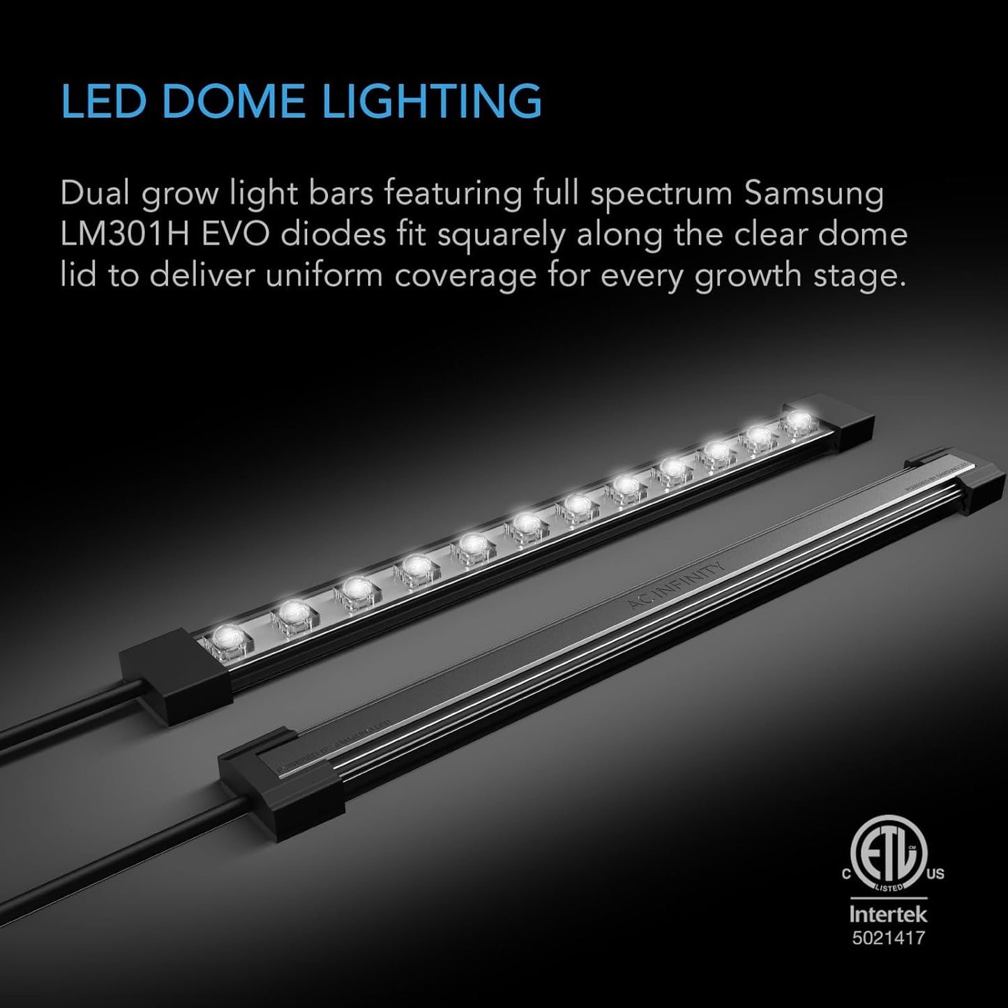 AC Infinity Heavy-Duty Humidity Dome with Full Spectrum LED Grow Light Bars, Samsung LM301H EVO Diodes, Drip Tray, 5x8 Cell Seedling Tray, 3mm Thick Dome and Vented Extension Panels, for Seed Starting
