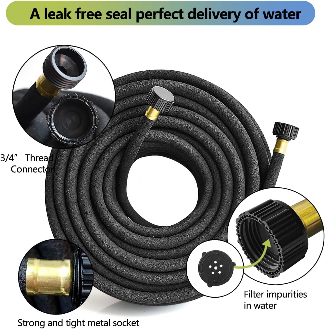 Soaker Hose 25 ft 3-Pack for Garden Beds with Kit, 1/2’’ Soaker Hose 75 ft Heavy Duty, 70% Water Saving Drip Hose Irrigation for Lawn, Landscaping, Garden (Black, 25 FEET x 3PACK)