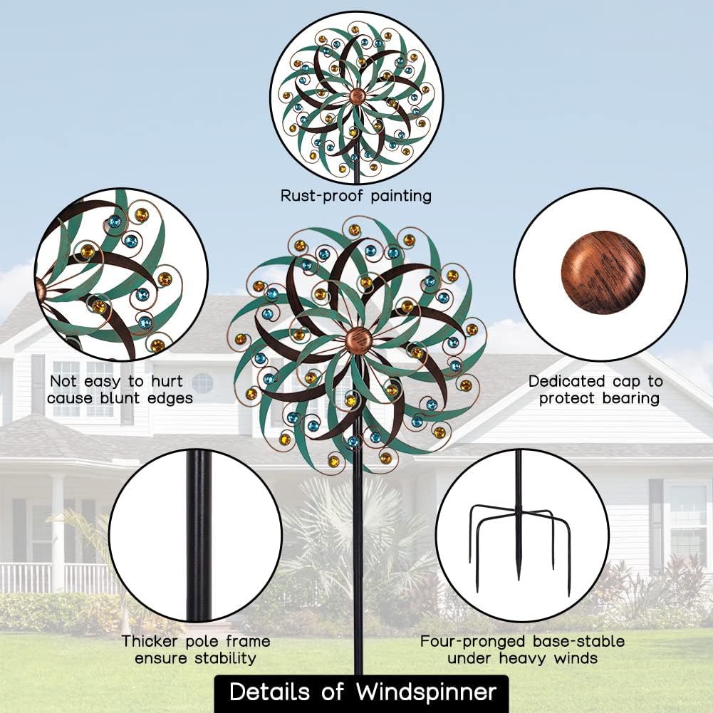 VEWOGARDEN 20" Dia Large Wind Spinner, Outdoor Metal Windmill Spinner - Yard Art Spinner Wind Catchers Sculpture for Patio, Lawn & Garden Decor