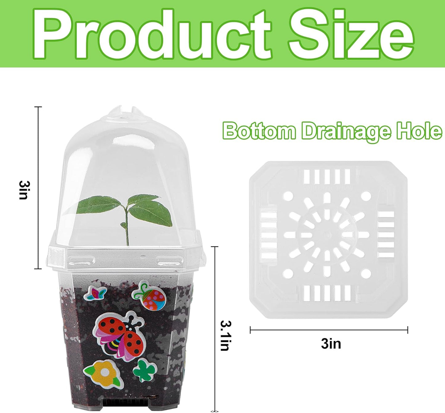 EBaokuup 10 Pcs Clear Plant Nursery Pots with Humidity Dome-3" Reusable Plastic Gardening Pot with Printed Labels-Small Seed Starting Pots for Seedlings,Vegetables,Succulents,Cuttings