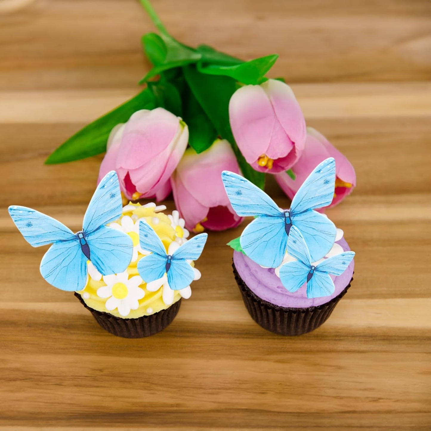 Ephlyn 72Pcs Edible Butterfly Cupcake Toppers 3D Realistic Butterfly Cake Picks Cute Cupcake Decorations for Baby Shower Theme Boys Girls Birthday Party Decorations Blue