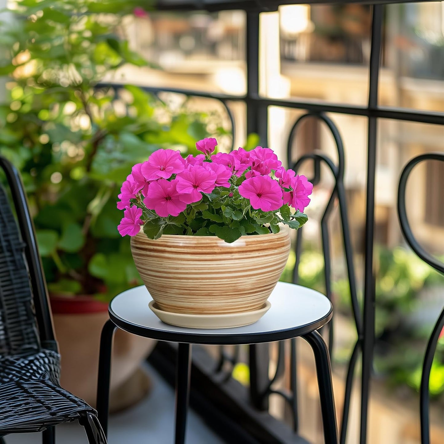 Indoor Planter 9 Inch - Ceramic Pots for Plants Plant Pot Indoor with Drainage Hole and Saucer Round Large Planter Modern Outdoor Flower Pot for House Patio Yellow