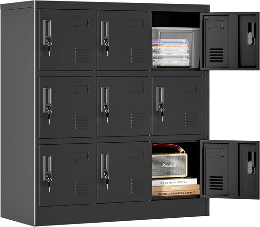 9 Doors Metal Lockers for Employees, Steel Storage Locker with Lock and Card Slot, Employee Lockers for Home, Office, School, Gym, Require Assembly(Black)