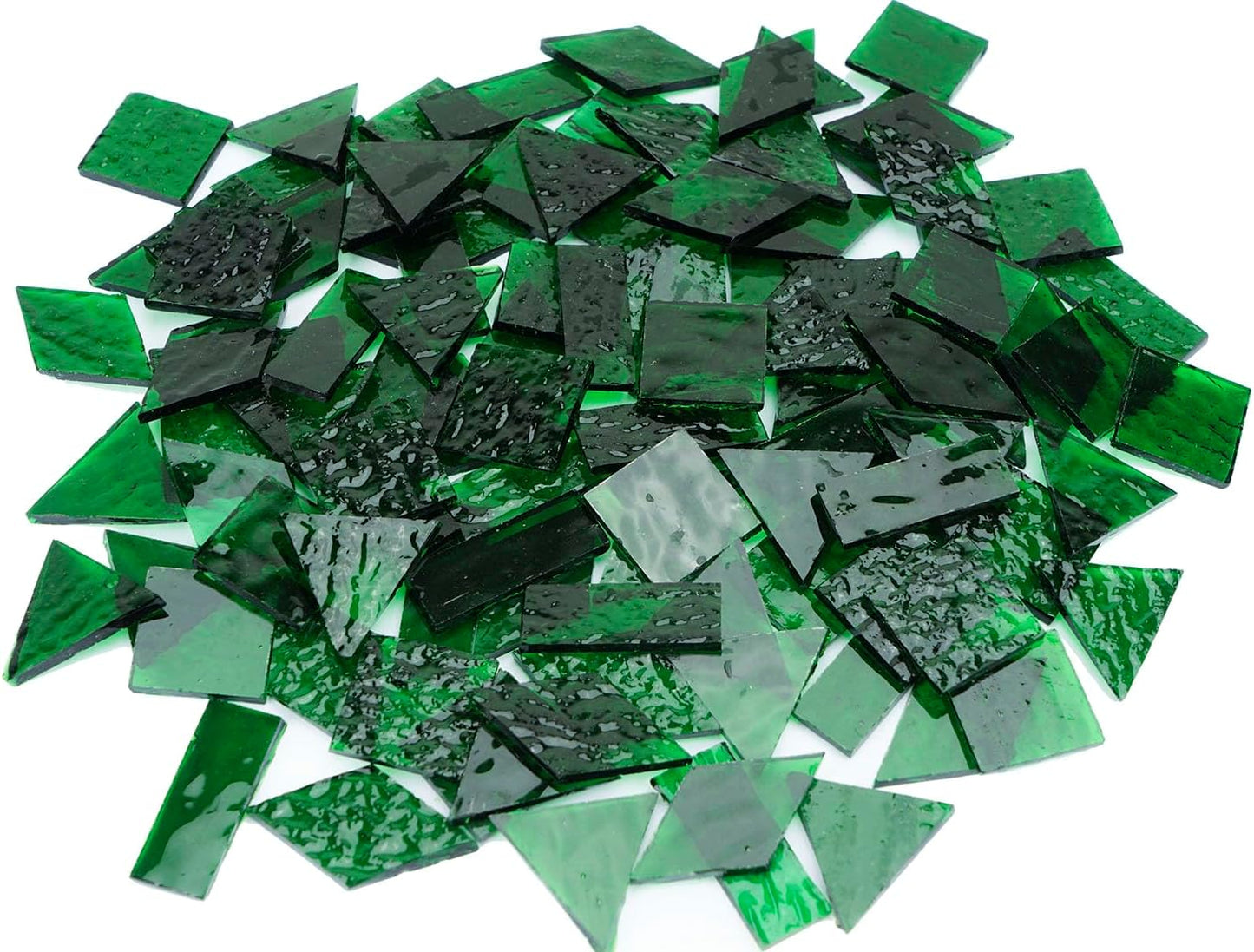 200G Large Size Transparent Glass Mosaic Tiles for Crafts, 4 Shapes Textured Cathedral Stained Glass Mosaic Pieces for Mosaic Art Decor, Leaf Green