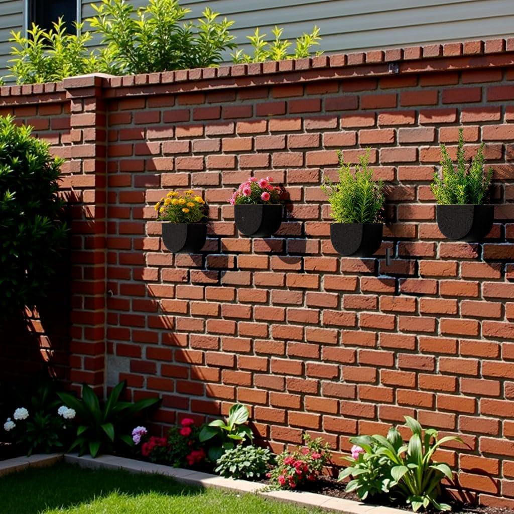 2 Pack Wall Hanging Planter Pots for Indoor and Outdoor Plants, 7 Inch Half-Moon-Shaped Plastic Wall Planter, Wall Mounted Succulent Planters (Iron)