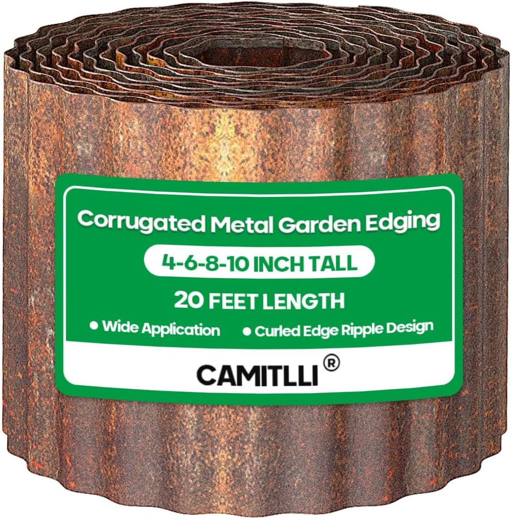Corrugated Metal Garden Edging, Sturdy Tall Landscape Edging Borders, Perfect DIY for Flower Beds, Lawn and Pathway, Tree Surrounds, Paver Edges (Pre-Rusted, 6"×20FT)