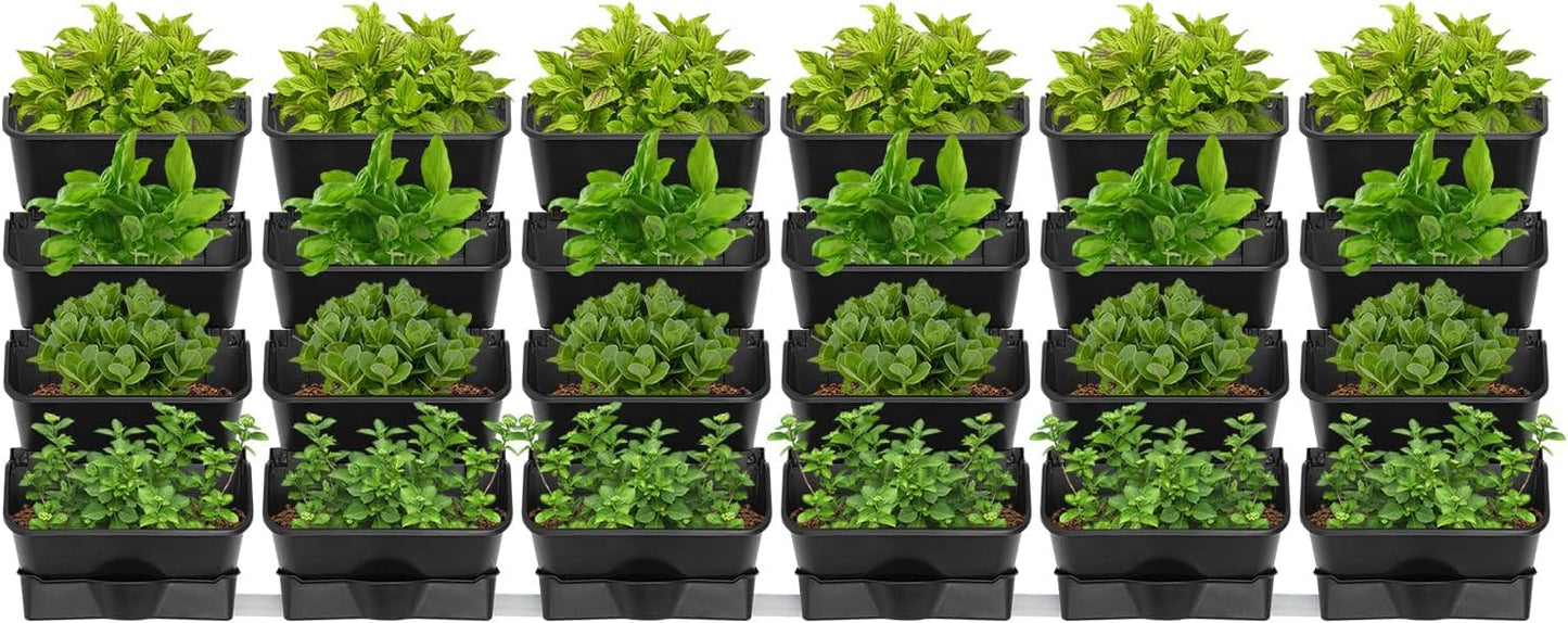 24 Pack Self Watering Wall Mounted Planter, Indoor and Outdoor Vertical Planter Wall Mounted Planter for Patio Outdoor Decor with Drainage Holes, Vertical Garden Planters for Indoor Plants- Black