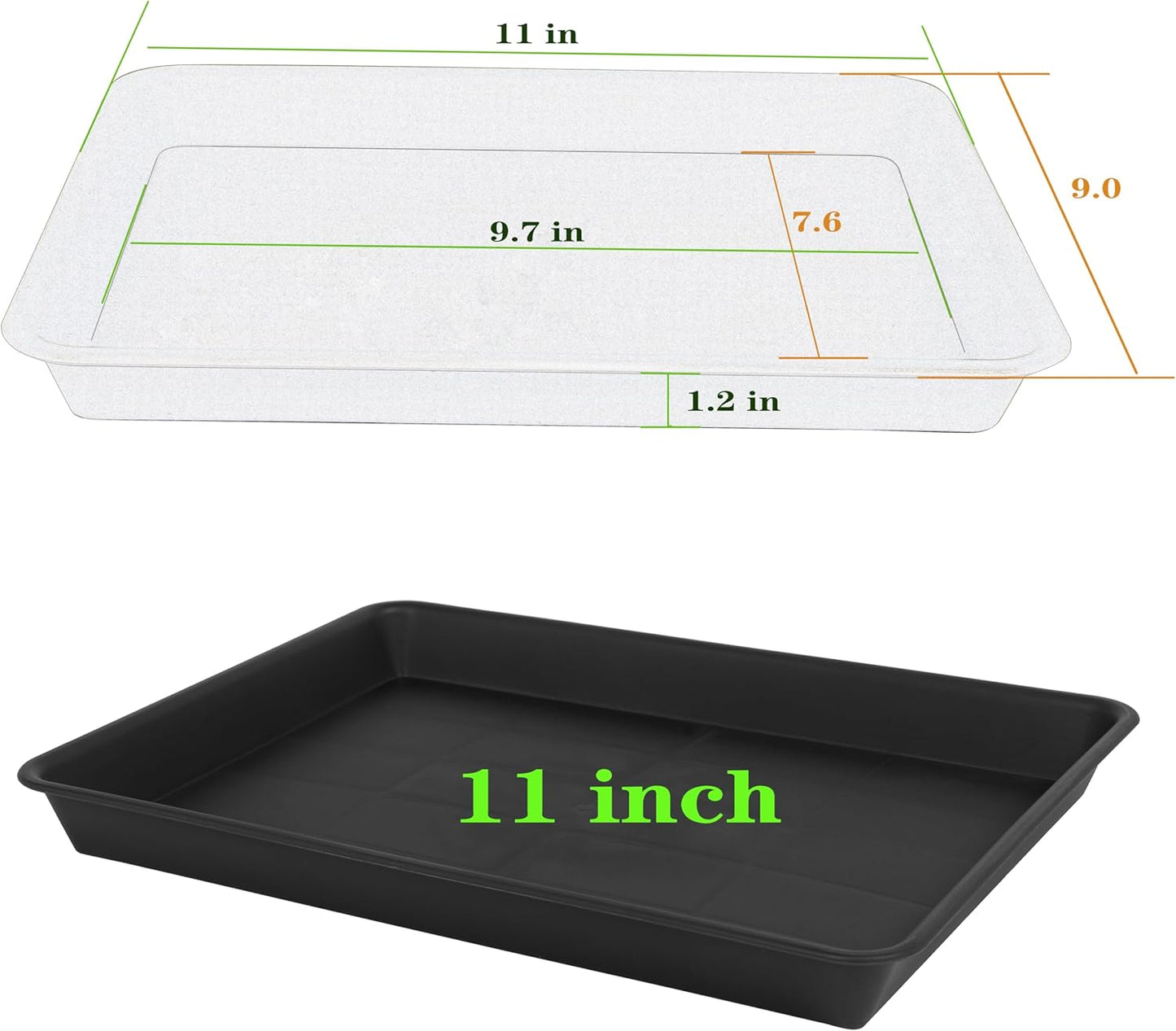 Plant Saucer Growing Tray, Seed Starter Tray Rectangular, Heavy Sturdy Plastic Plant Drainage Saucers, Plant Drip Trays for Pots, Seed Starter Growing Trays (11 x 9 inch, 1 Pack)