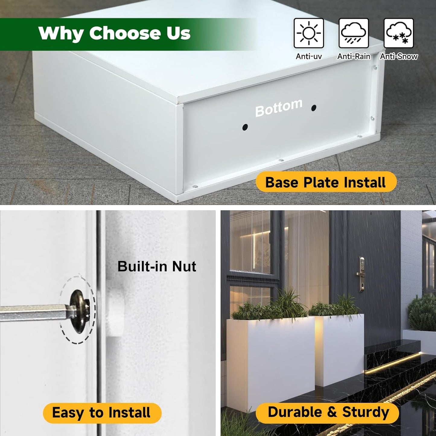 Galvanized Steel Metallic Heavy Planter for Outdoor Plants Metal Outdoor Planter Spliced Flower Box with Partitions for Outside,Indoor,Garden (White, 36 * 15 * 24)