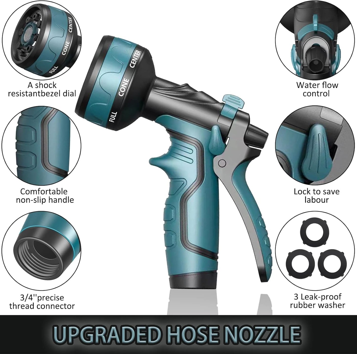 Hose Nozzle,New Upgrade Garden Hose Nozzle,8 Adjustable Watering Patterns Hose Sprayer Nozzle & Water Hose Nozzle, Hose Sprayer Suitable for Watering Plants/Washing Cars/Showering Pets (Blue)