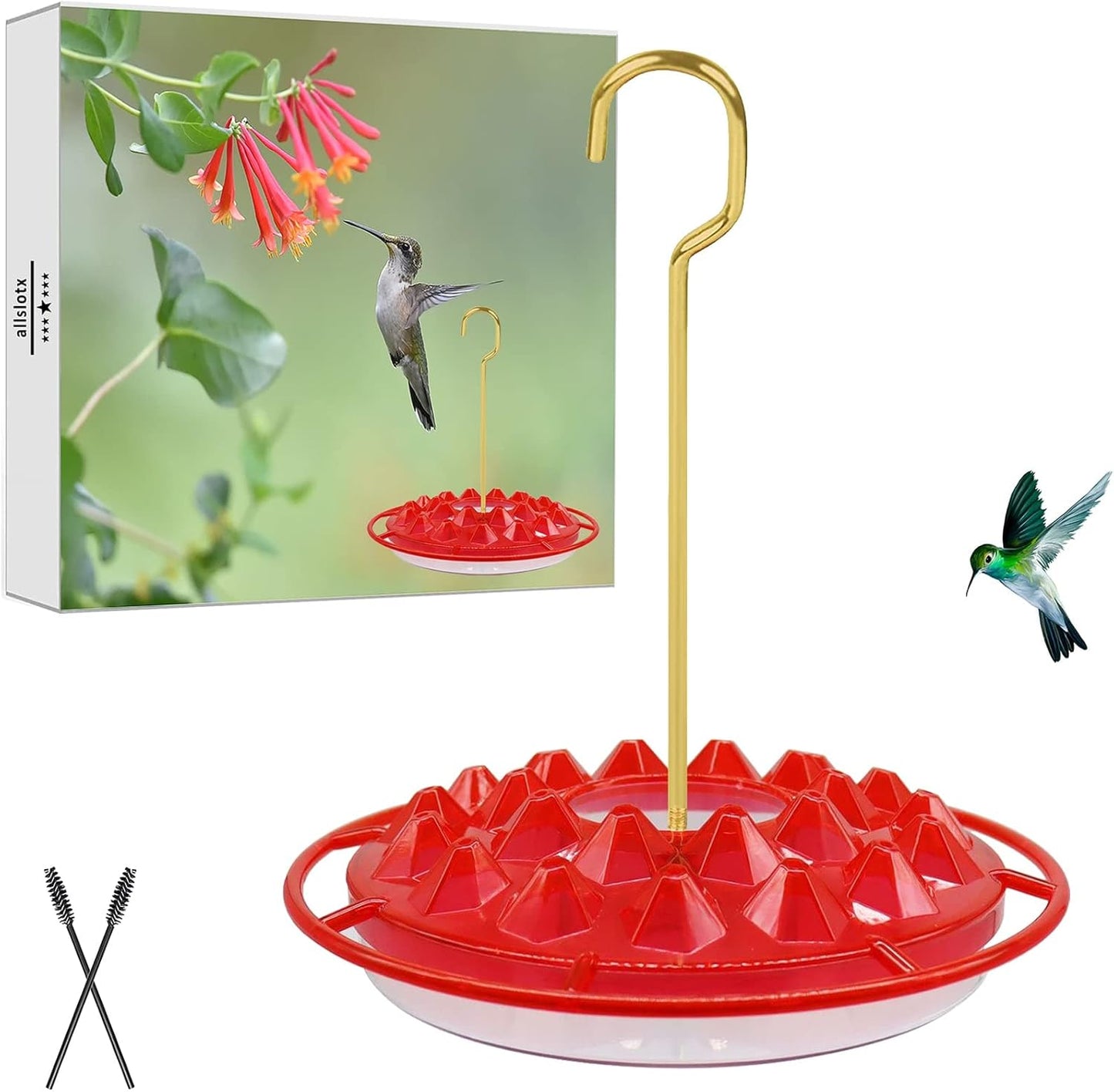 Hummingbird Feeders for Outdoors Hanging - 25 Feeding Ports 10 oz Plastic Hummingbird Feeder, Bee-Proof Leak-Proof No Drip, Easy to Clean with Cleaning Brushes