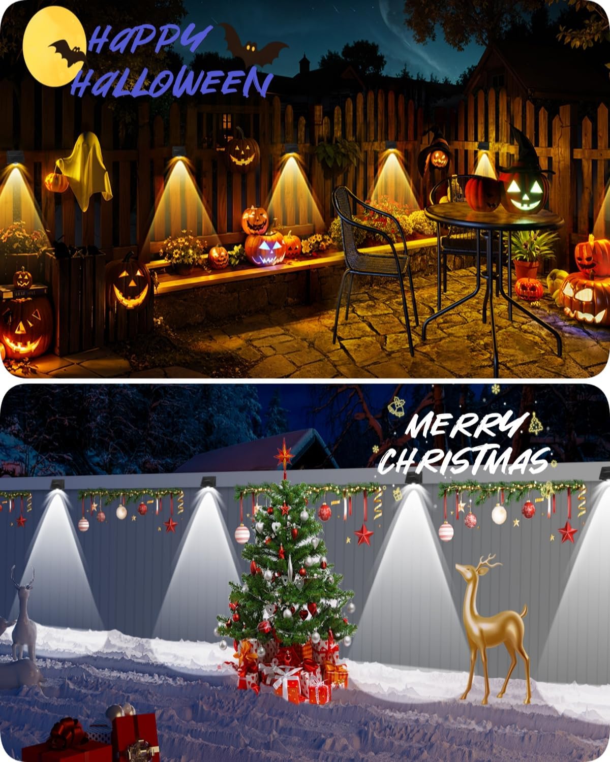 Solar Fence Lights Outdoor Waterproof High Brightness LED Spot Lens Deck Lights 7 Mode Warm & Cool White RGB Solar Powered Wall Light Decor for Christmas Outside Patio Step Backyard Rail - 12 Pack