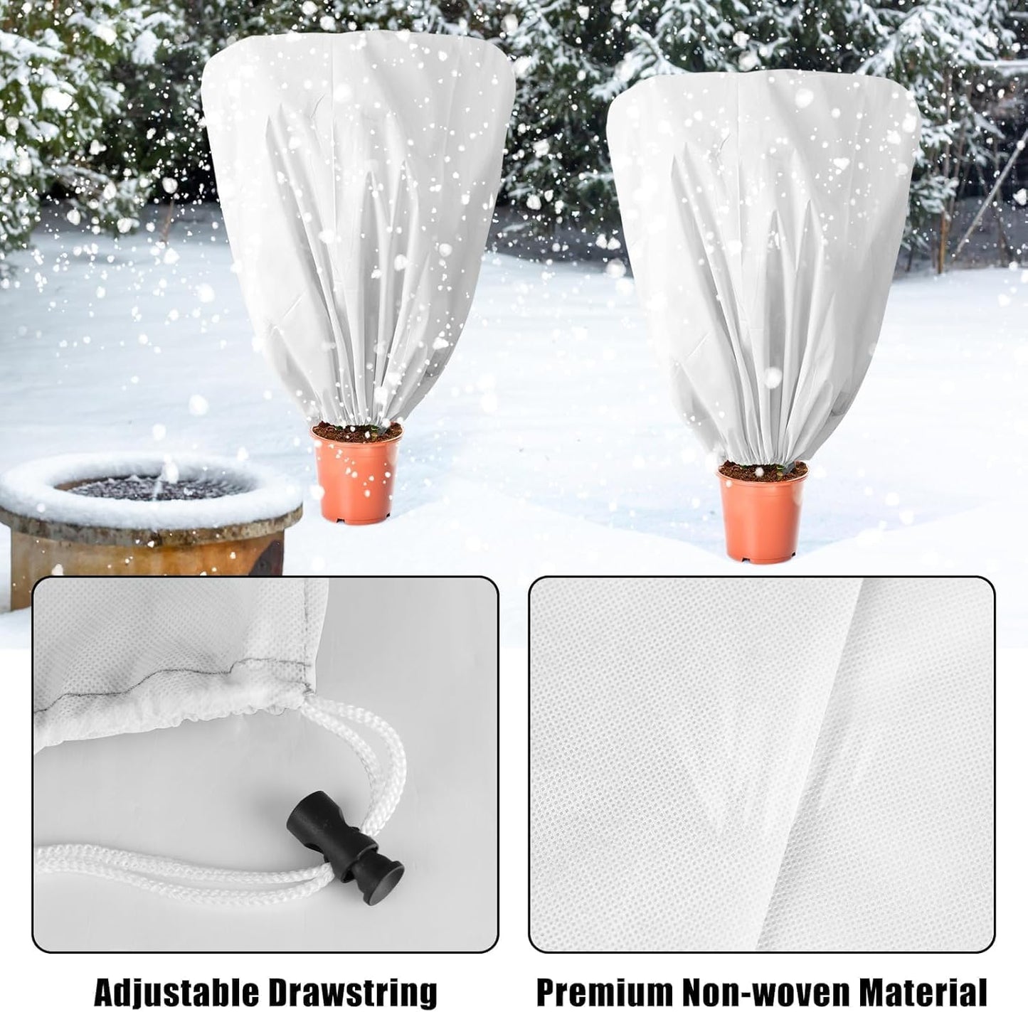 8 Pcs Plant Covers Frost Protection Bag 39.3" x 39.3" Winter Reusable Plants Jacket with Drawstring Shrub Protection Wraps Bags Frost Blanket for Winter Outdoor Garden Plants