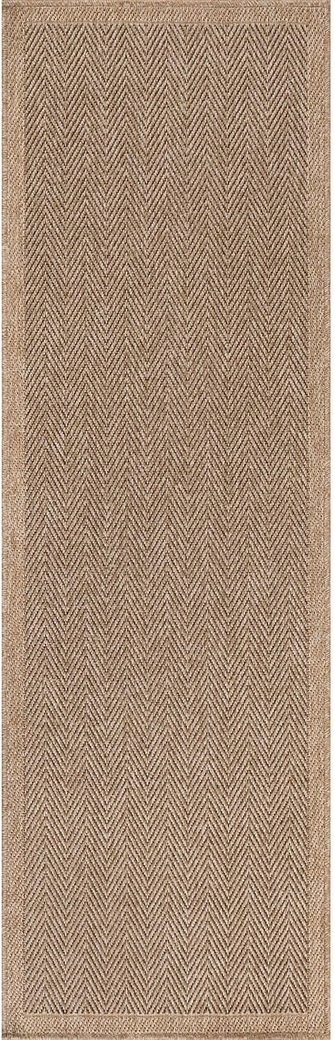 CAMILSON Indoor and Outdoor Runner Rug Natural Herringbone Seagrass Boho Design Easy-Cleaning Non Shedding Fiber Living Room Bedroom Garden Patio and Kitchen Washable Outside Carpet Alfombras (2x7)