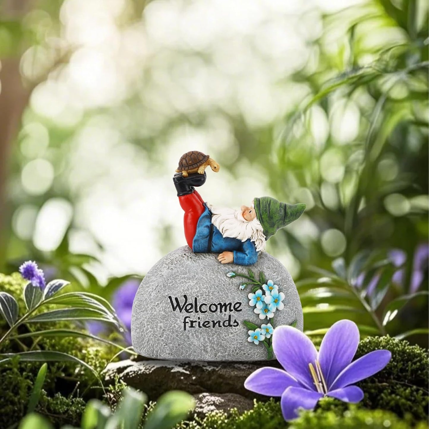 TZSSP Outdoor Garden Gnome Statue Statuary Welcome Stone for Patio,Lawn,Garden Decoration,Blue