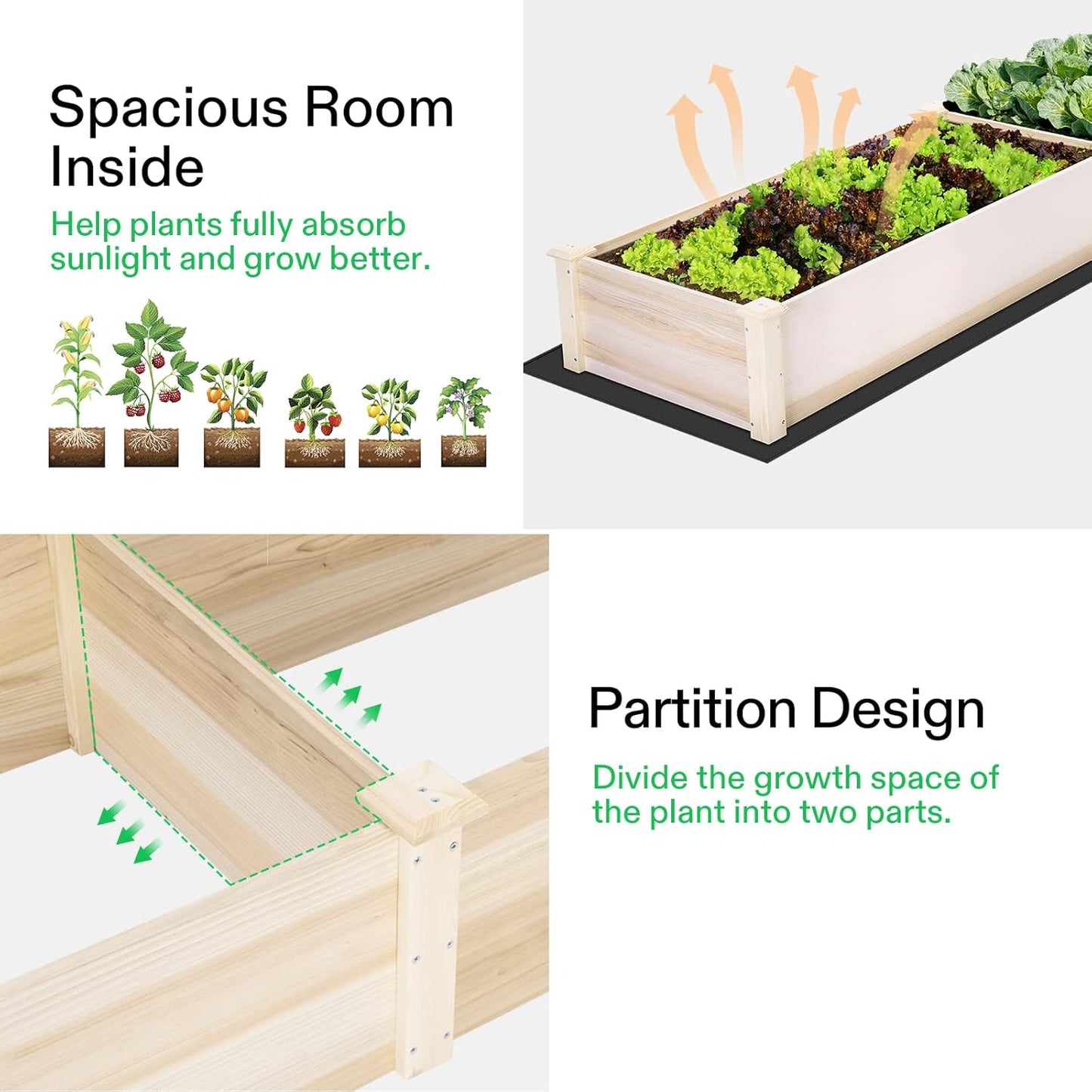 VIVOSUN Wooden Raised Garden Bed, 48 x 24 x 30 Inches, Outdoor Wood Planter Box with Gloves and a Liner, with Trellis for Vine Climbing for Garden, Patio, Balcony, Backyard and Outdoors