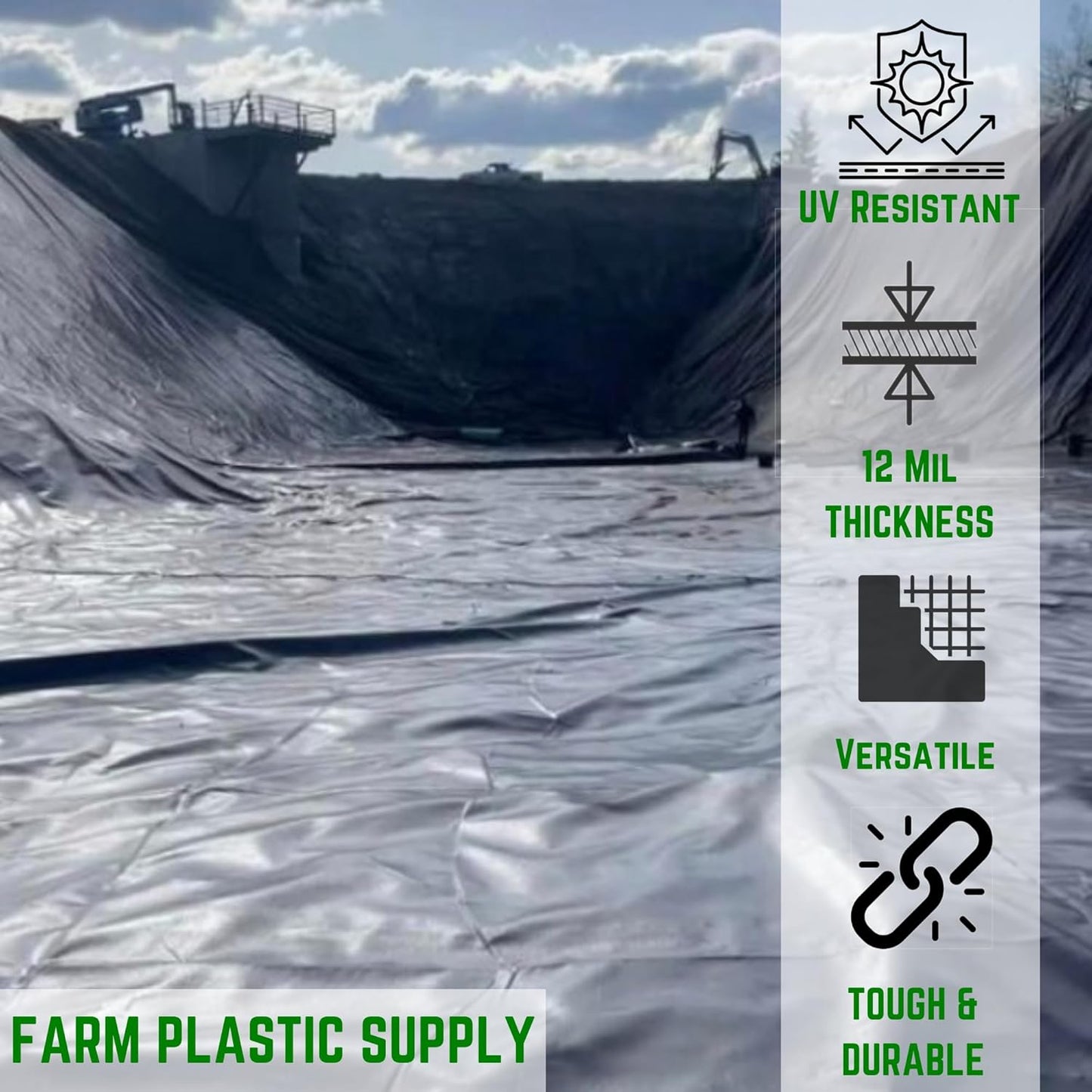Farm Plastic Supply - 12 Mil String Reinforced Black/White Pond Liner - 12 Mil Fish Pond HDPE Liner, Pond Liners for Outdoor Ponds, Koi Ponds, Garden Fountain, Containment Liner (6' x 75')