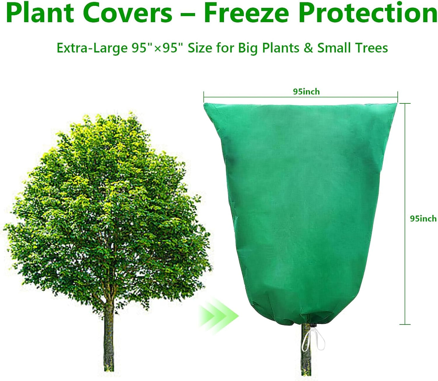 Plant Covers Freeze Protection – 2 Pack 95"x95" Extra Large Frost Blankets for Outdoor Plants, 2.4oz Heavy-Duty Tree Covers with Zipper & Drawstring – Reusable Winter Plant Freeze Cloth