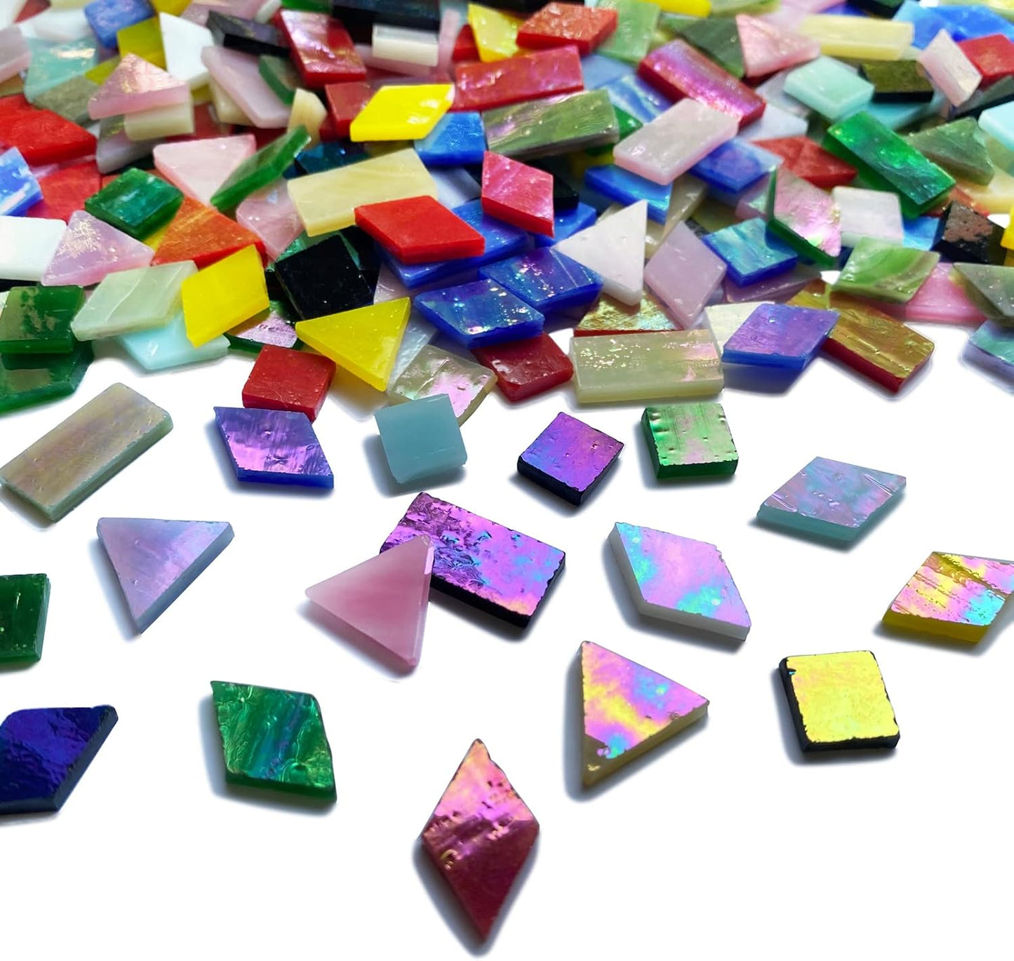 510 Pieces Iridescent Glass Mosaic Tiles for Crafts, Mixed 4 Shapes Colorful Stained Glass Pieces Supplies for Mosaic Projects, KALUCION Mosaic Kit for Adults, Assorted Rainbow Colors