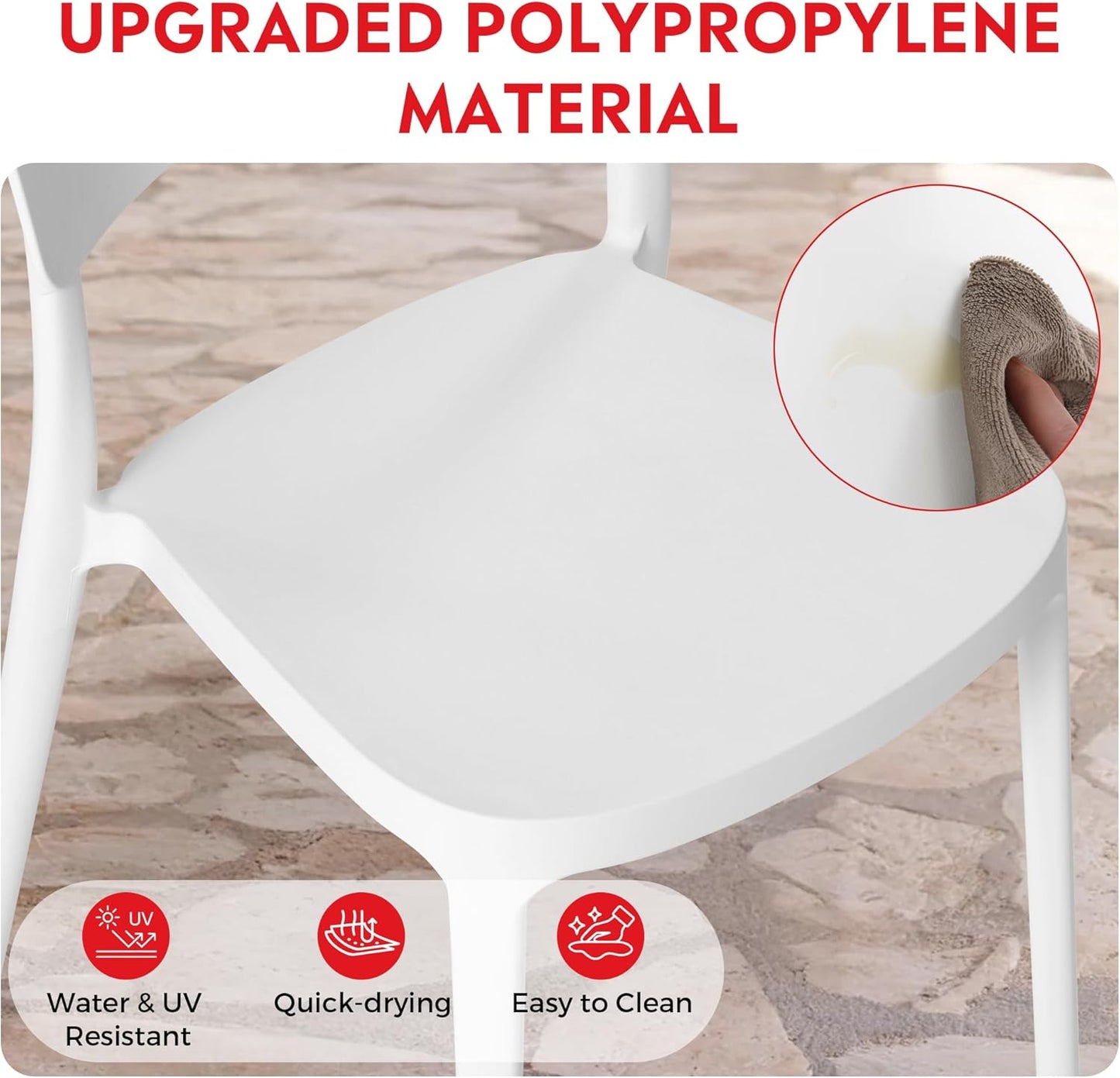 5-Piece Outdoor Dining Set, HDPE Patio Square Bistro Table and Stackable Chairs Sets for 4, Patio Furniture All Weather for Backyard Poolside, White