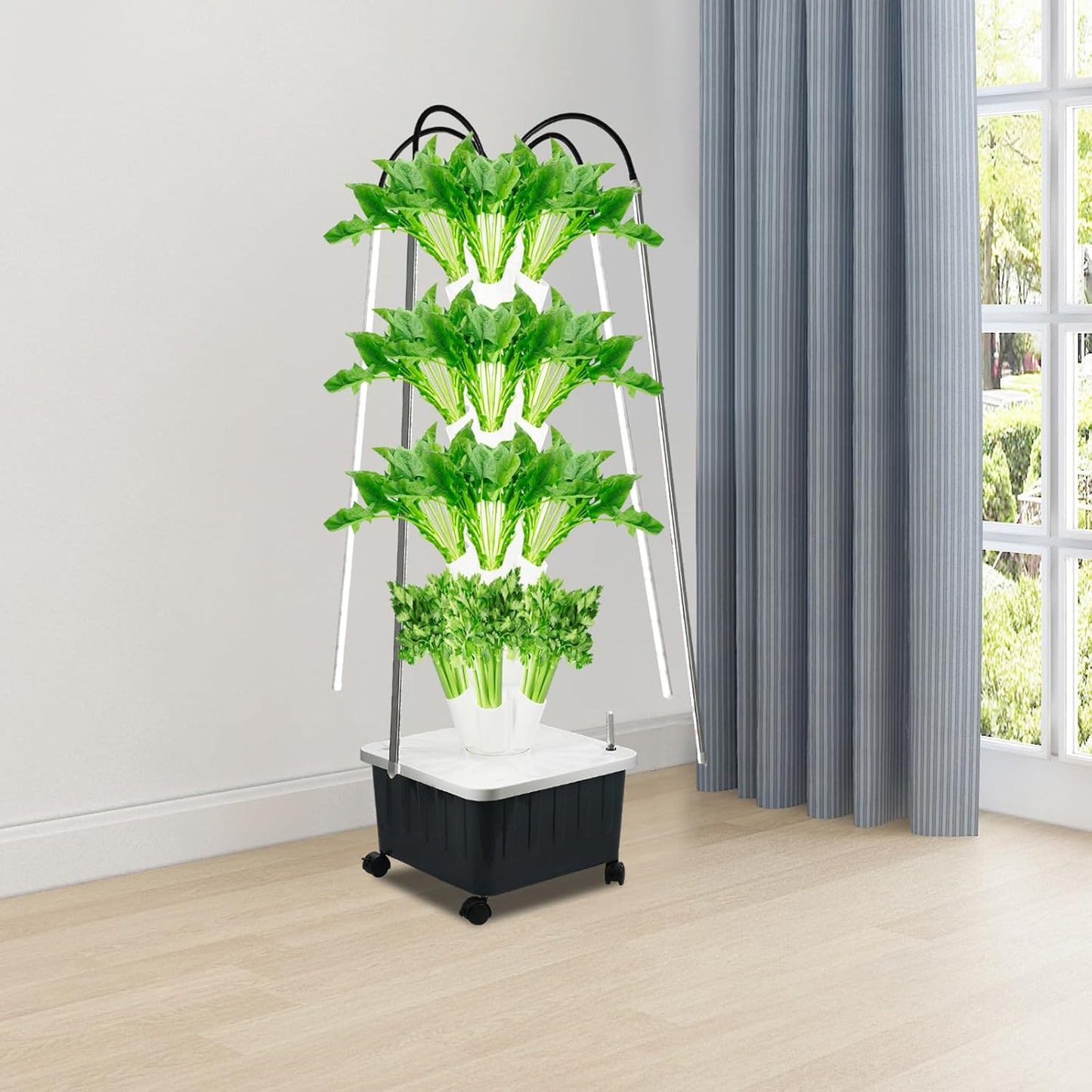 Hydroponics Growing System with LED Grow Lights, 40-Plants Indoor Vertical Hydroponic Tower, Vertical Garden Planter with Wheels, Hydroponic Germination Kit for Fruits, Vegetables, Herbs