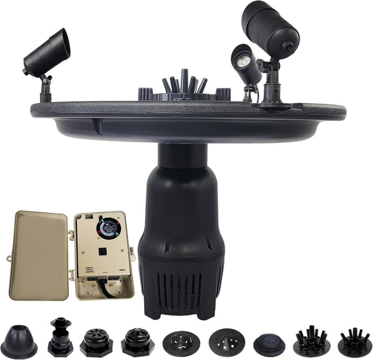 HALF OFF PONDS Floating Fountain – 1 HP Pond Aerator, 100' Cord – 15,000 GPH Water Pump – 13 Spray Patterns - Color-Changing LED Lights & Control Box - for Large Ponds, Lakes & Water Gardens